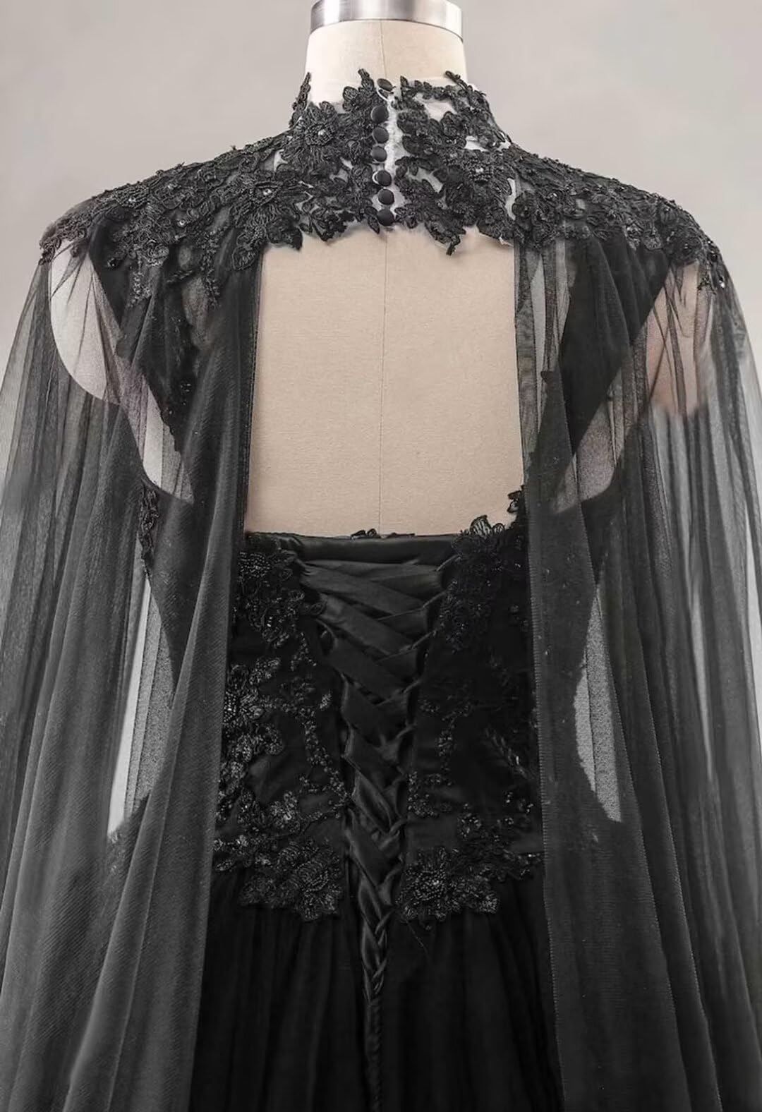 Gothic Black Wedding Dress for Bride - Elegant Lace Appliques & Tulle Bridal Gown | Perfect for Dark Romance, Vampire, Halloween & Alternative Weddings