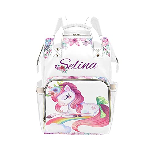 **Personalized Unicorn Floral Diaper Backpack for Women & Men - Custom Name Baby Bag, Nursing Travel Backpack, Daypack for Moms & Dads - Perfect for Daycare, Travel & Daily Use**