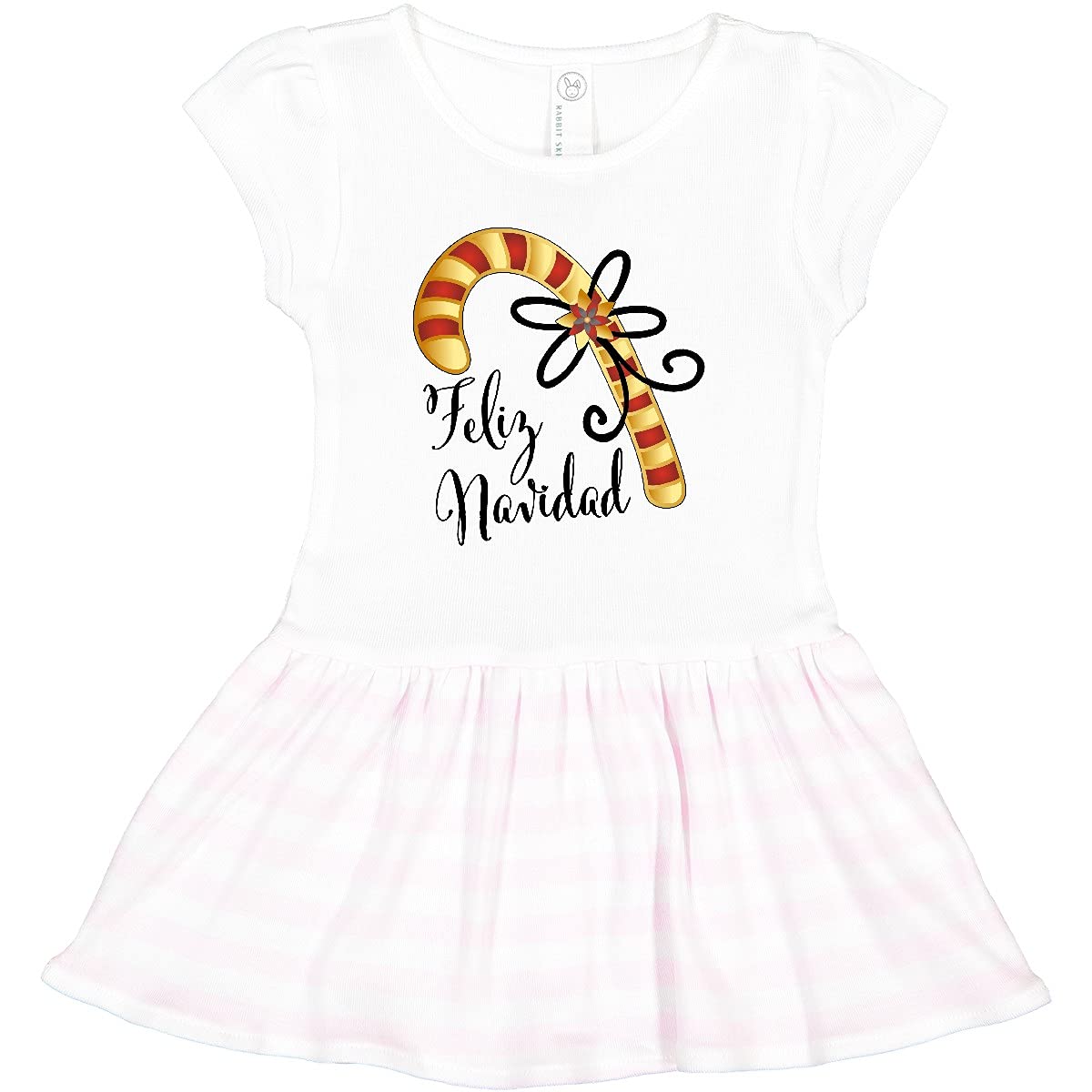 Inktastic Feliz Navidad Red and Gold Candy Cane Toddler Dress - Christmas Holiday Party Outfit for Baby Girls