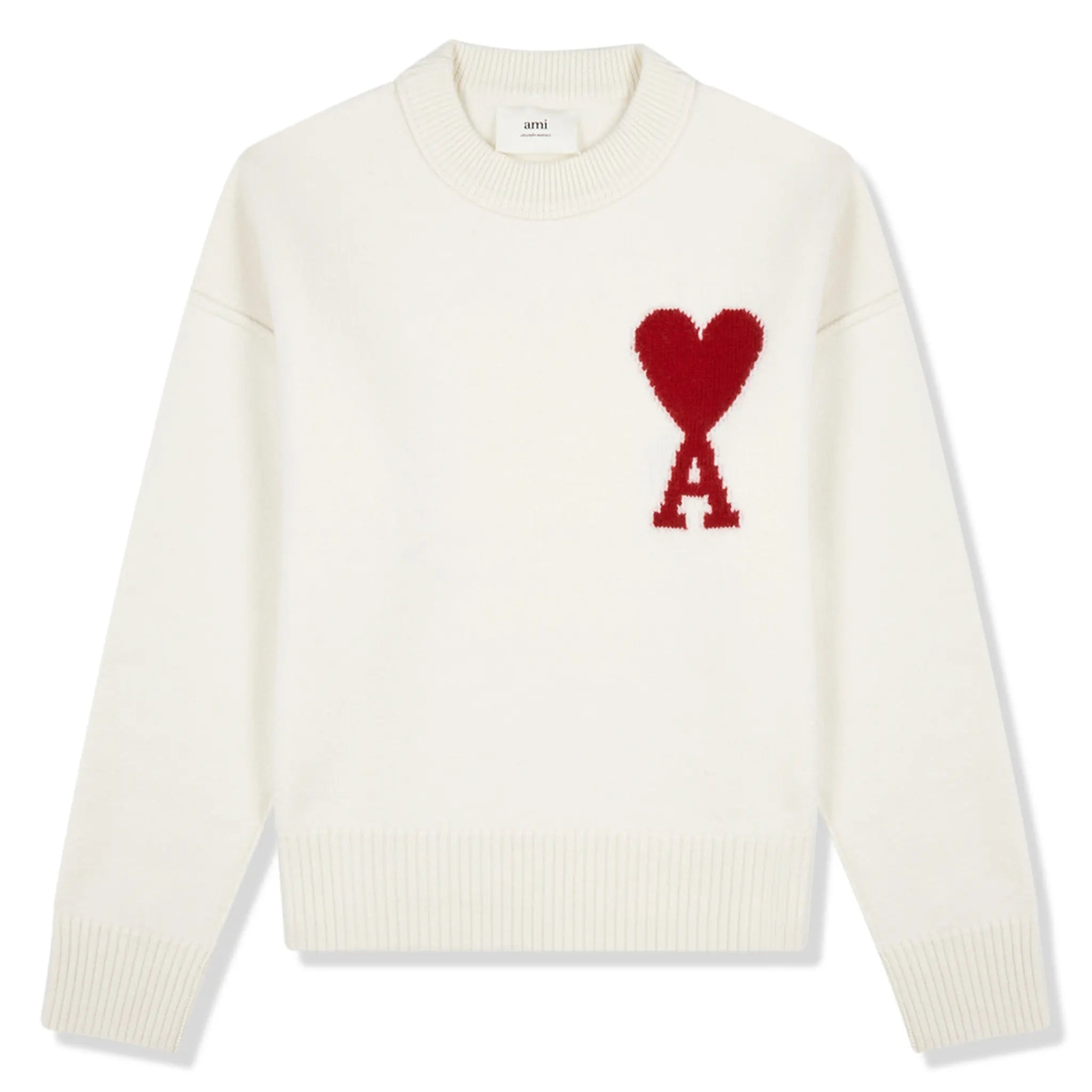 Ami Paris Red Ami De Coeur Logo Intarsia Off White Sweatshirt - Stylish Casual Pullover for Men & Women | Perfect for Streetwear, Date Night & Everyday Outfits