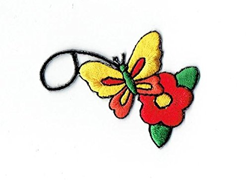 Yellow Butterfly & Red Daisy Flower Embroidered Iron-On Patch for Jackets, Bags & DIY Crafts - Vintage Style Sewing Applique for Clothing & Accessories