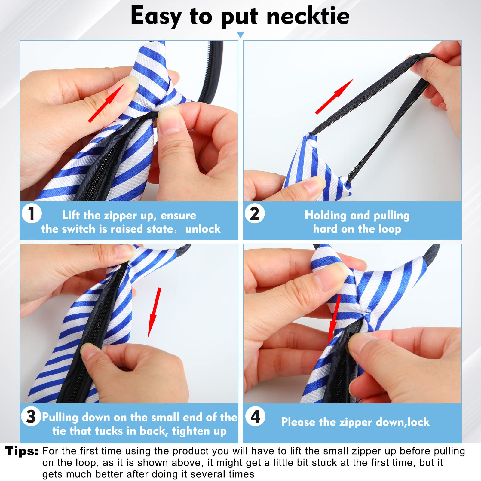 Geyoga 8-Piece Adjustable Pre-Tied Clip-On Necktie Set for Men - Perfect for Business, Weddings & Formal Events