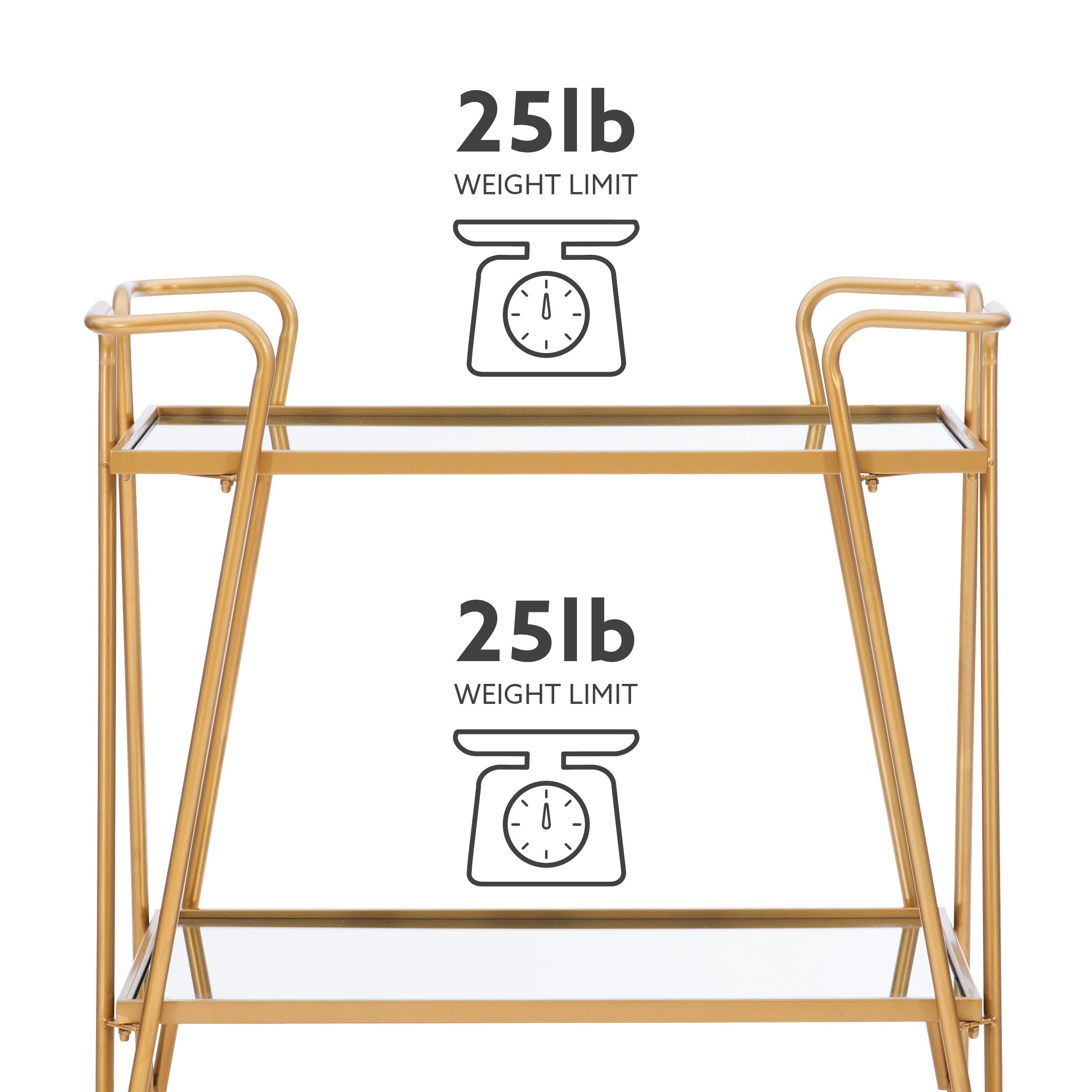 Linon Gina Mid-Century Bar Cart with Wheels - Gold Metal Rolling Drink Cart for Home Bar, Living Room, Kitchen & Outdoor Entertaining