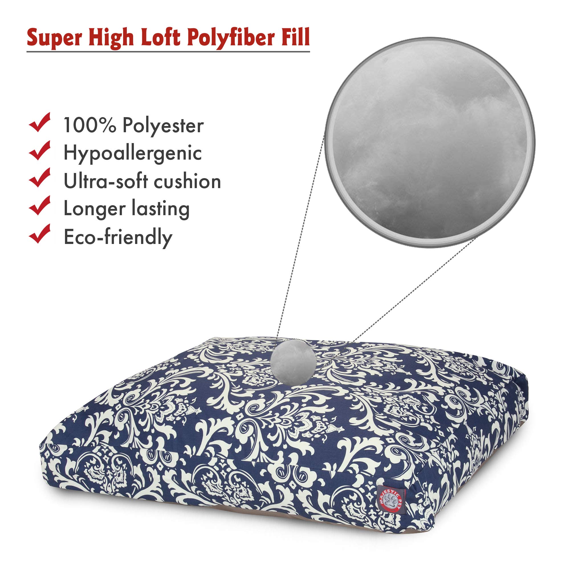 Premium Navy Blue French Quarter Extra Large Rectangle Pet Dog Bed - Indoor & Outdoor Use, Removable Washable Cover by Majestic Pet Products - Perfect for Living Rooms, Patios & Kennels