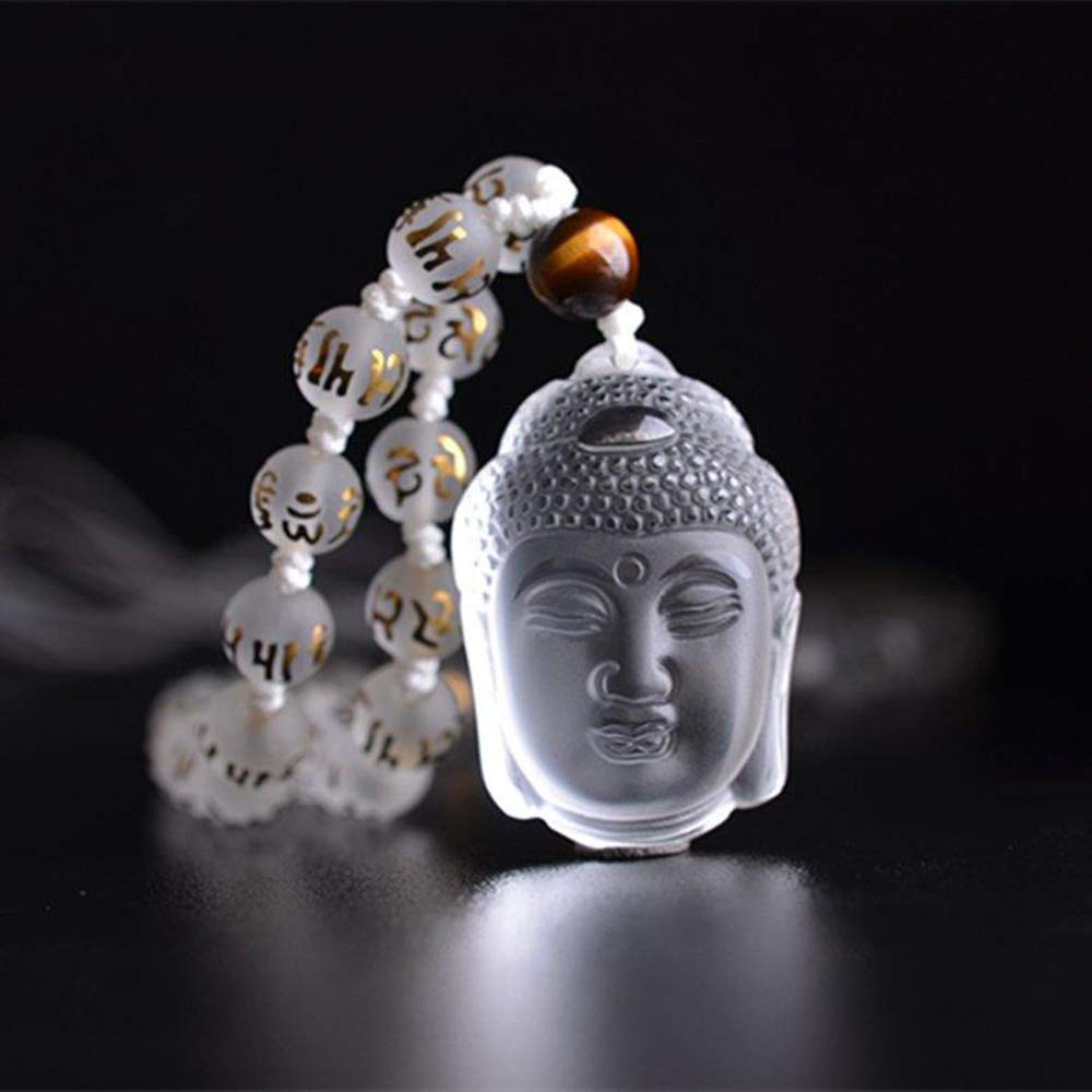 Natural White Crystal Amitabha Buddha Pendant Necklace for Men & Women - Pig & Dog Zodiac Birthstone Jewelry for Meditation, Spiritual Protection & Daily Wear