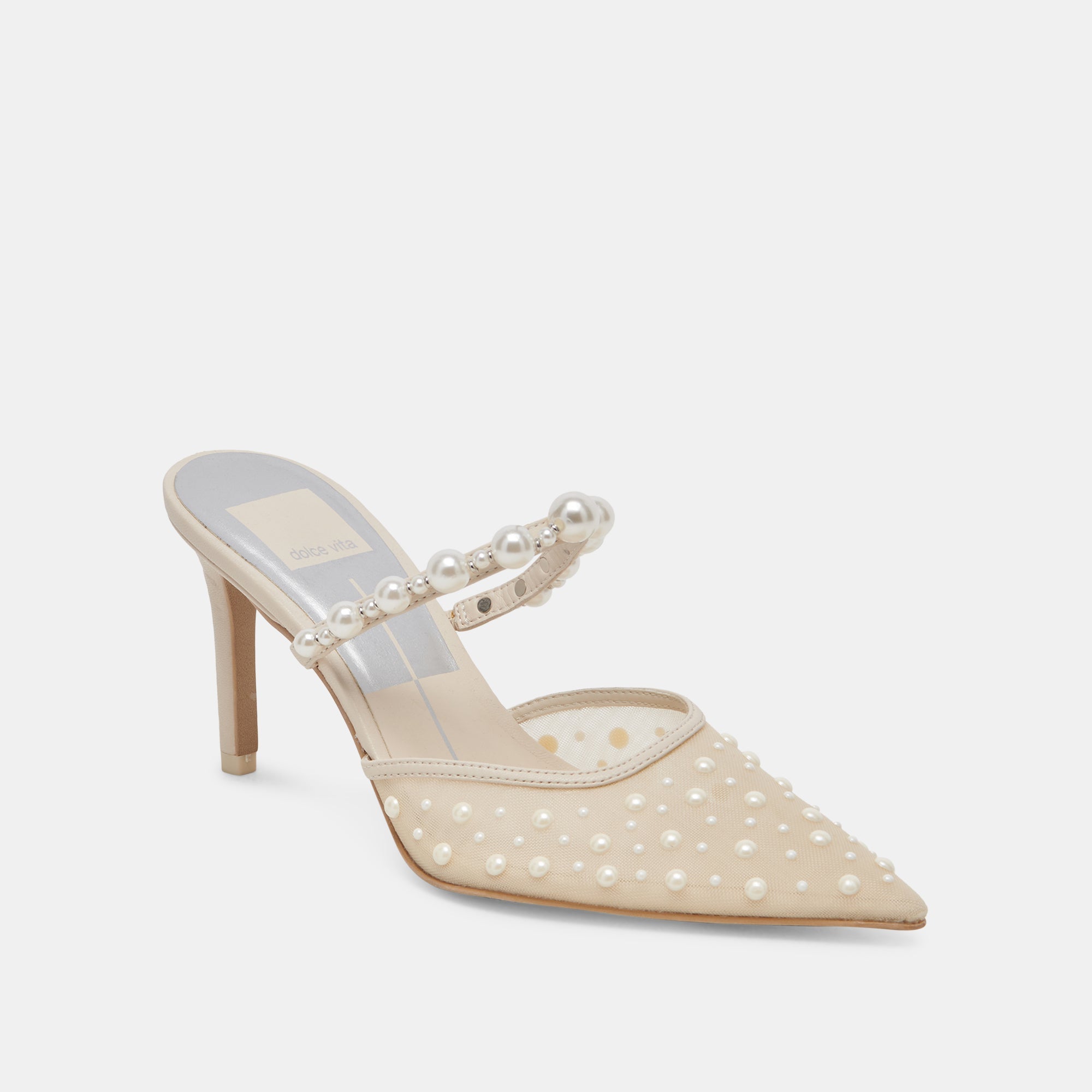 KATIK PEARL HEELS IVORY MESH - Elegant Women's High Heels with Pearl Accents for Weddings, Parties & Special Occasions | Comfortable & Stylish Dress Shoes for Evening Events