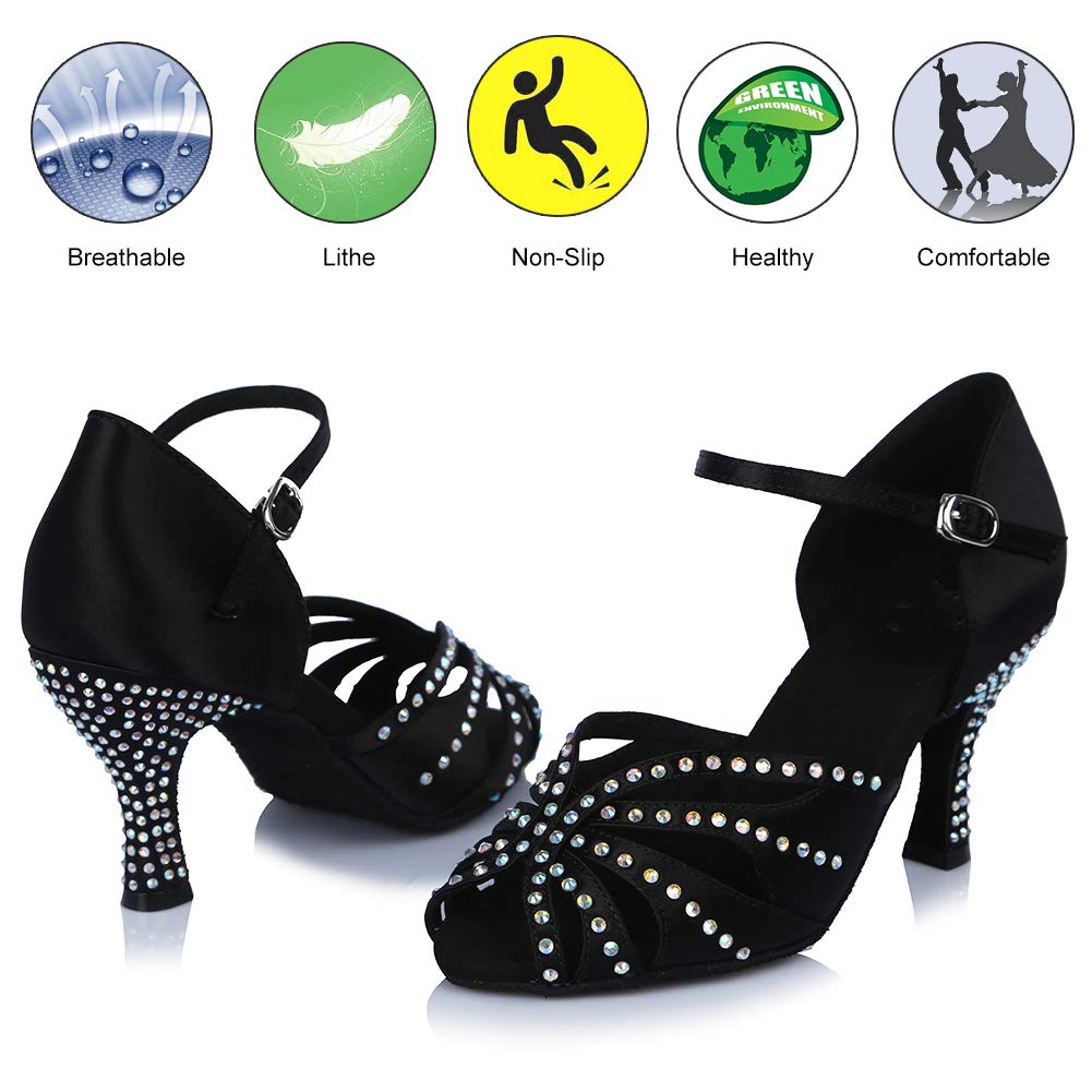 HROYL Women's Rhinestone Latin Ballroom Dance Shoes - Professional Bachata Salsa Practice & Performance Shoes (YCL375) | Perfect for Dance Competitions, Social Dancing & Stage Shows