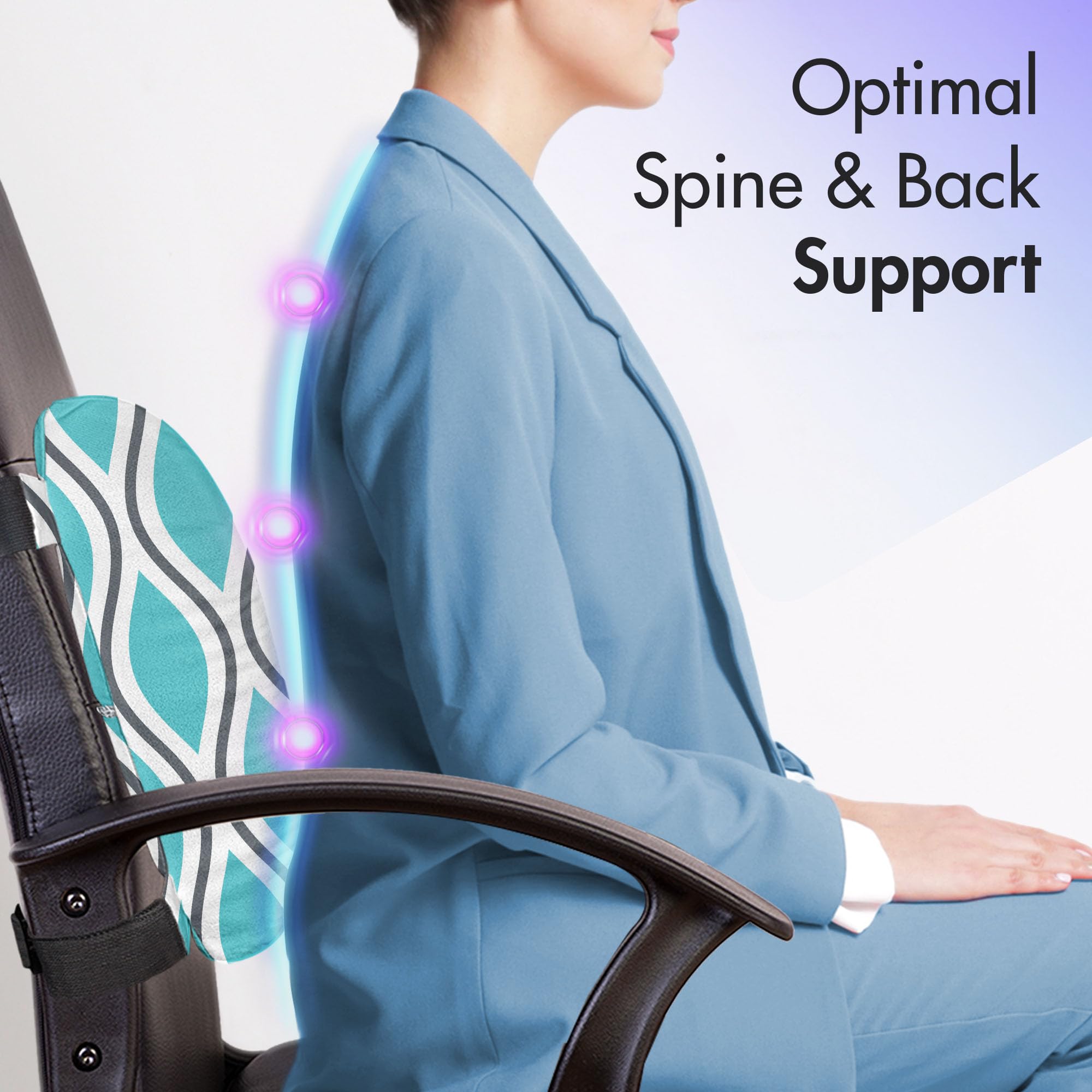 Ambesonne Abstract Lumbar Support Pillow - High Density Foam for Office Chairs & Car Seats - 14x13 Inch - Charcoal Grey & Turquoise - Wavy Lines Oval Design - Perfect for Back Pain Relief & Comfort While Working or Driving
