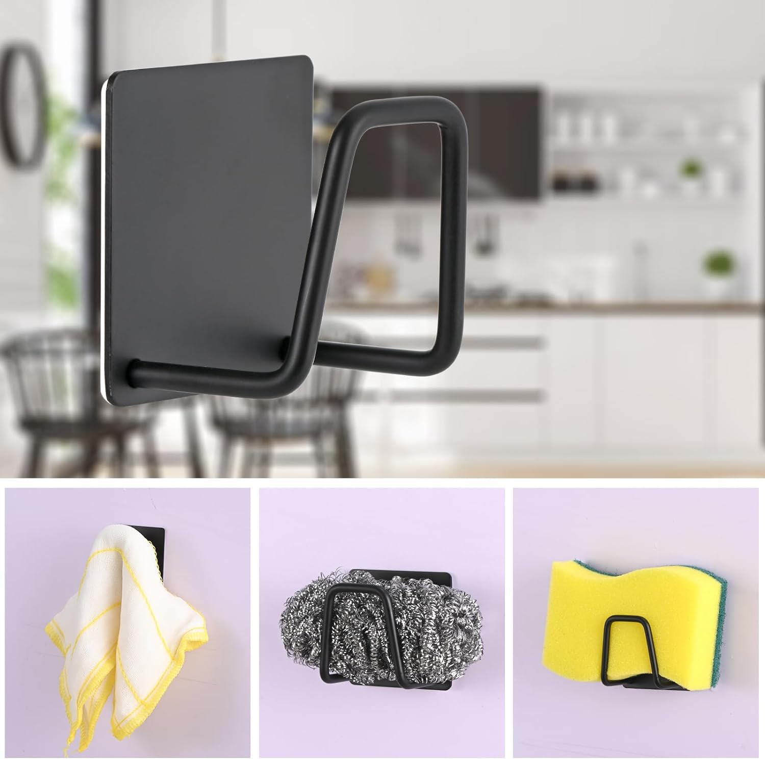 Stainless Steel Sponge Holder for Kitchen Sink - Adhesive Scrubber Hanger & Storage Rack for Dishcloth, Scouring Pad, and Cleaning Tools - Perfect for Organizing Sink Area and Keeping Countertops Dry