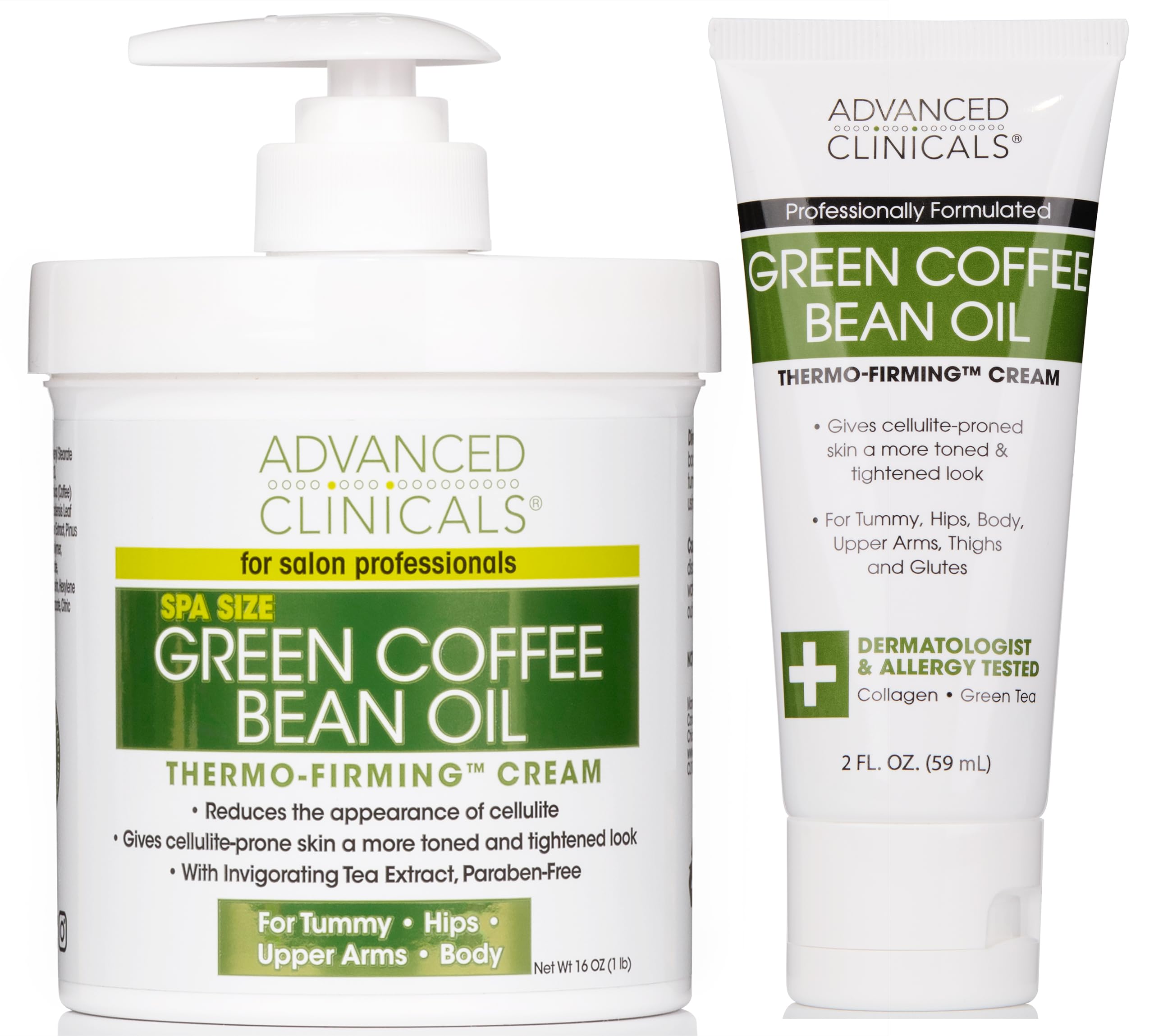 Advanced Clinicals Green Coffee Bean Oil Thermo Firming Body Cream - Caffeine & Collagen Moisturizing Lotion for Women | Skin Tightening & Cellulite Treatment | Travel Size Included for On-the-Go Use