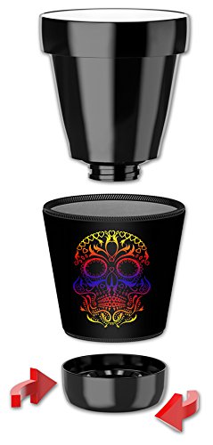 12-Oz Insulated Lowball Tumbler with Removable Wet Suit Cover - Colorful Sugar Skull Design - Perfect for Iced Coffee, Cocktails & Cold Drinks at Home or Office