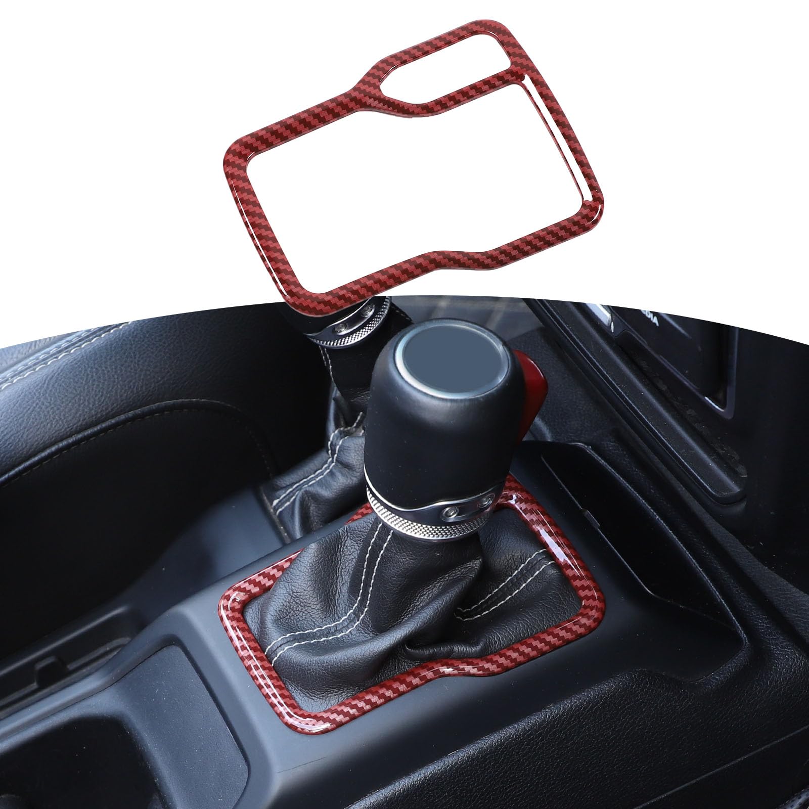 RT-TCZ Red Carbon Fiber Gear Shift Trim Cover Frame for Jeep Wrangler JL JLU & Gladiator JT (2018-2024) - Interior Accessories | Enhances Dashboard Style & Protects Gear Shift | Perfect for Off-Road Adventures & Daily Commutes