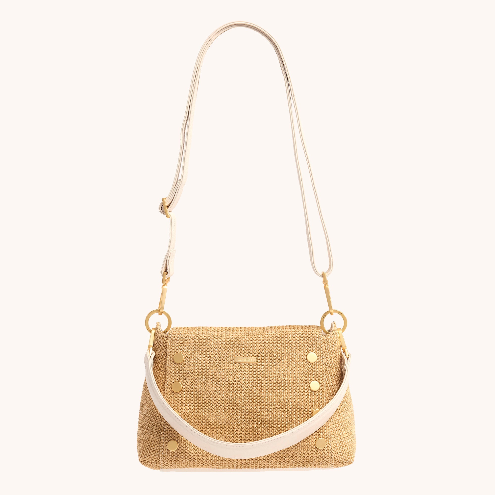 Bryant Calla Lily White Raffia and Brushed Gold Medium Handbag - Elegant Women's Shoulder Bag for Work, Party, and Daily Use