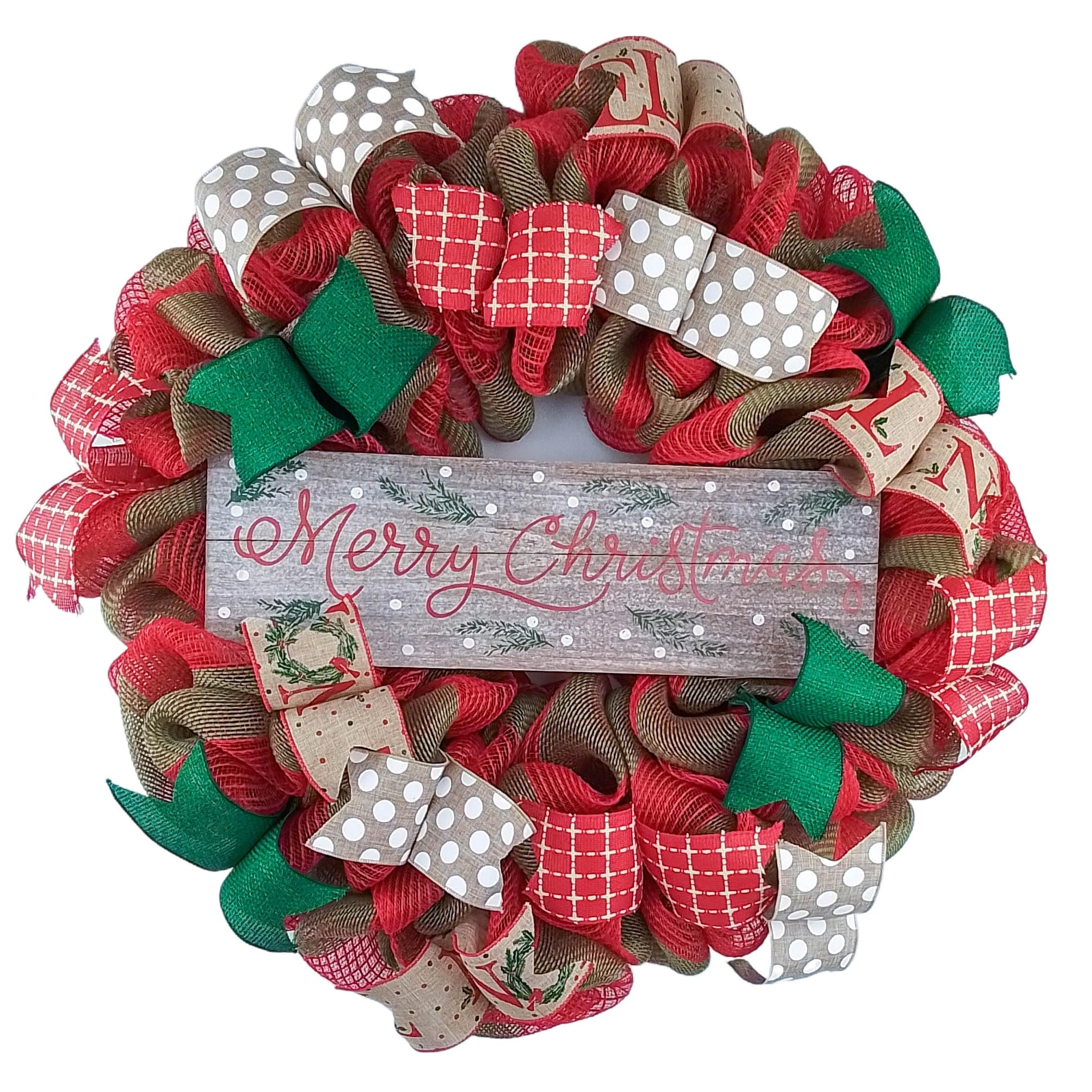 Rustic Burlap Merry Christmas Wreath - Farmhouse Holiday Decor - Outdoor Front Door Wreath - Red Jute Green Wreath for Christmas Decorations - Perfect for Front Porch, Fireplace Mantel & Holiday Home Decor