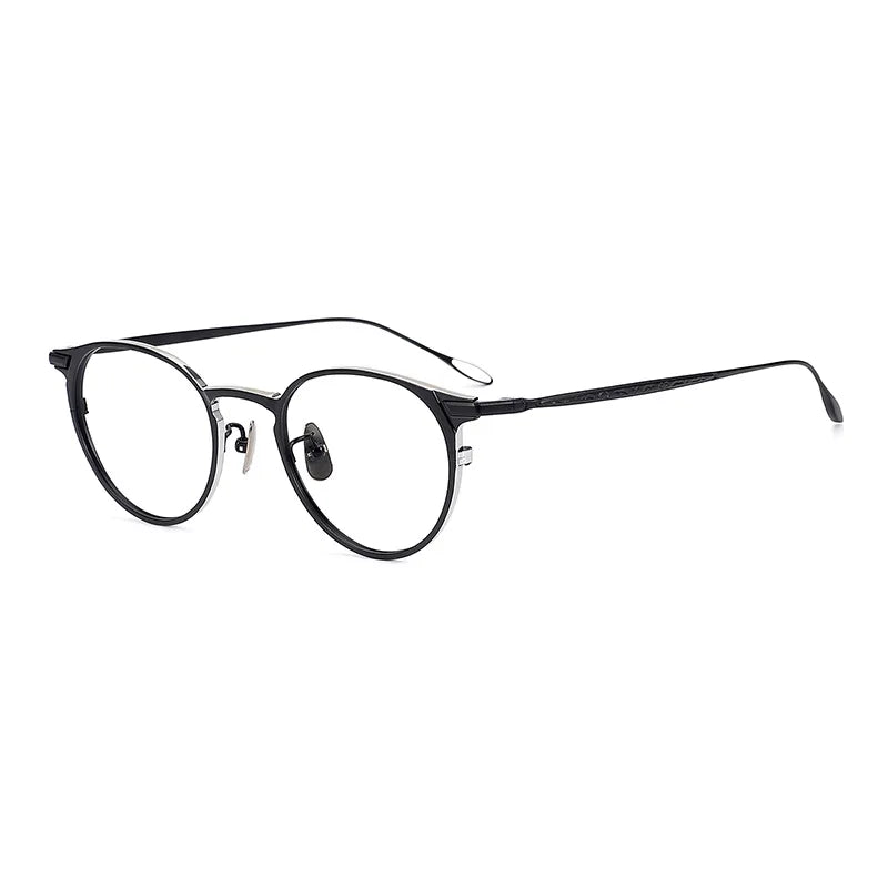 Stylish Unisex Black Acetate & Titanium Oval Round Eyeglasses Frame 63061 - Perfect for Work, Reading, and Everyday Fashion