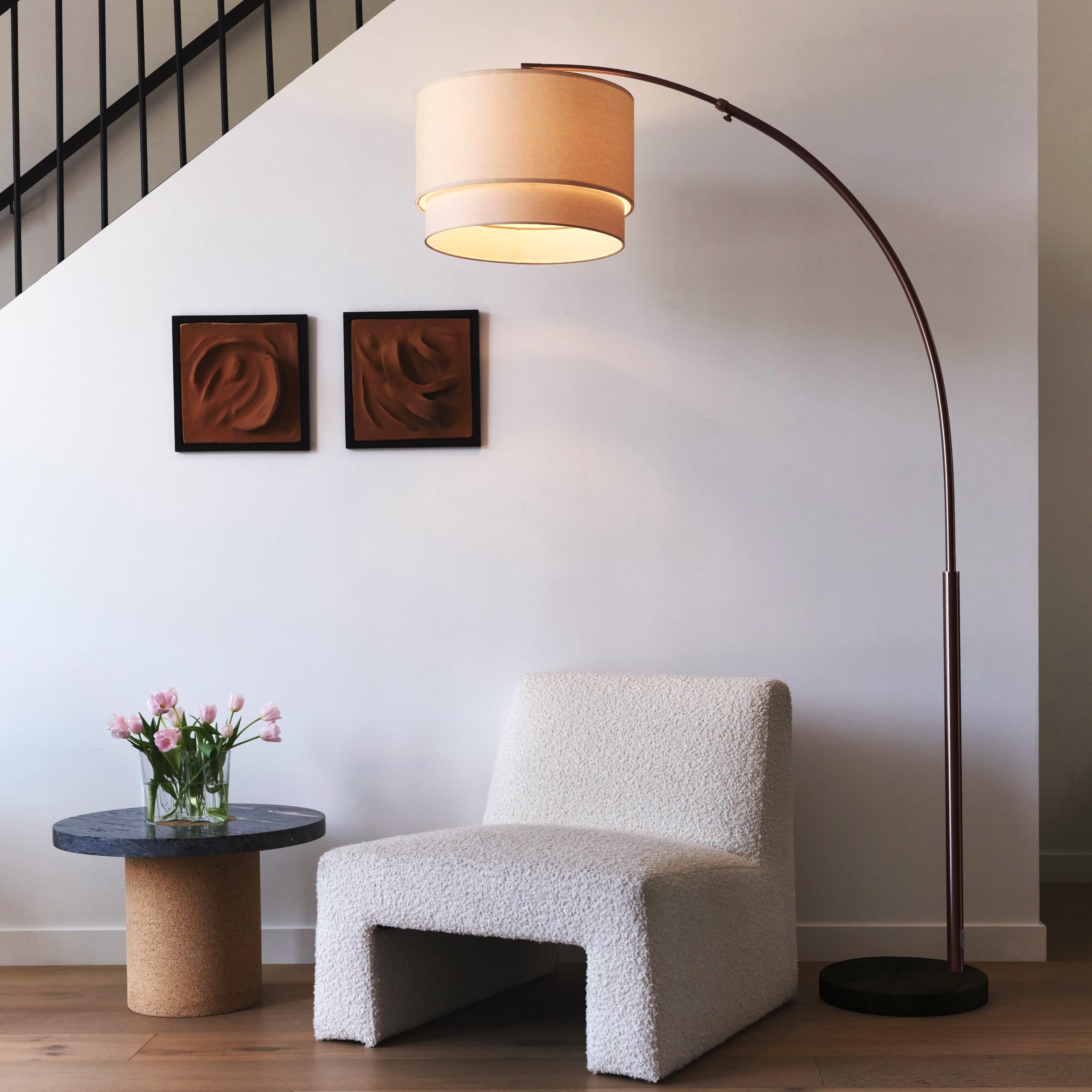 Brightech Mason Arc Floor Lamp - Modern Standing Light with Hanging Drum Shade for Living Room, Bedroom, Library & Den - Bronze Finish - Perfect for Reading, Relaxing & Ambient Lighting