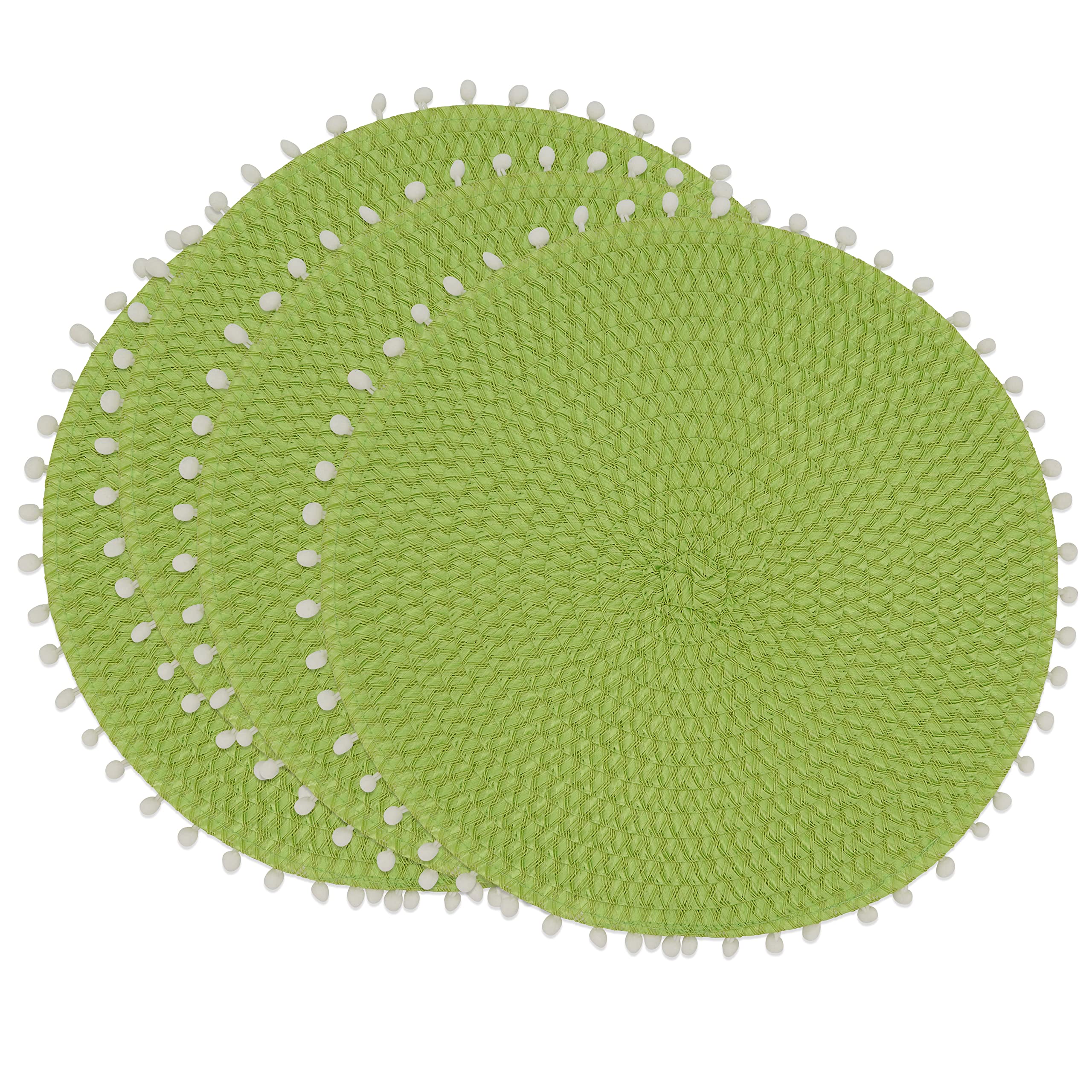 Pom Pom Design Placemats Set of 4 - Waterproof Round Table Mats for Dining, Kitchen, Party Decor - Boho Chic Home Decor for Thanksgiving, Christmas, and Everyday Use