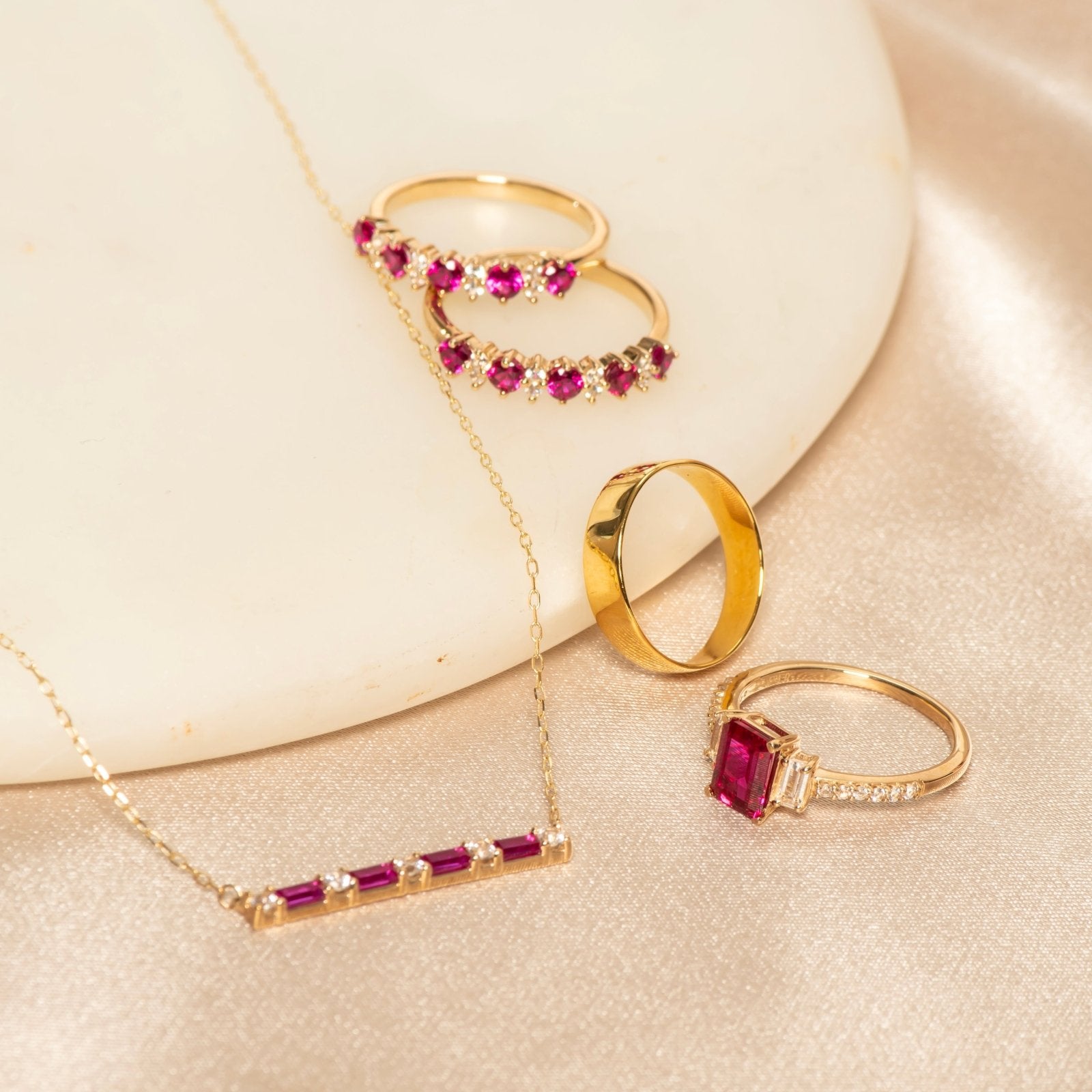 10k Yellow Gold Ruby and White Sapphire Half Eternity Ring for Women - Elegant Wedding Band, Anniversary Gift, Promise Ring for Her - Perfect for Engagements, Valentine's Day & Special Occasions