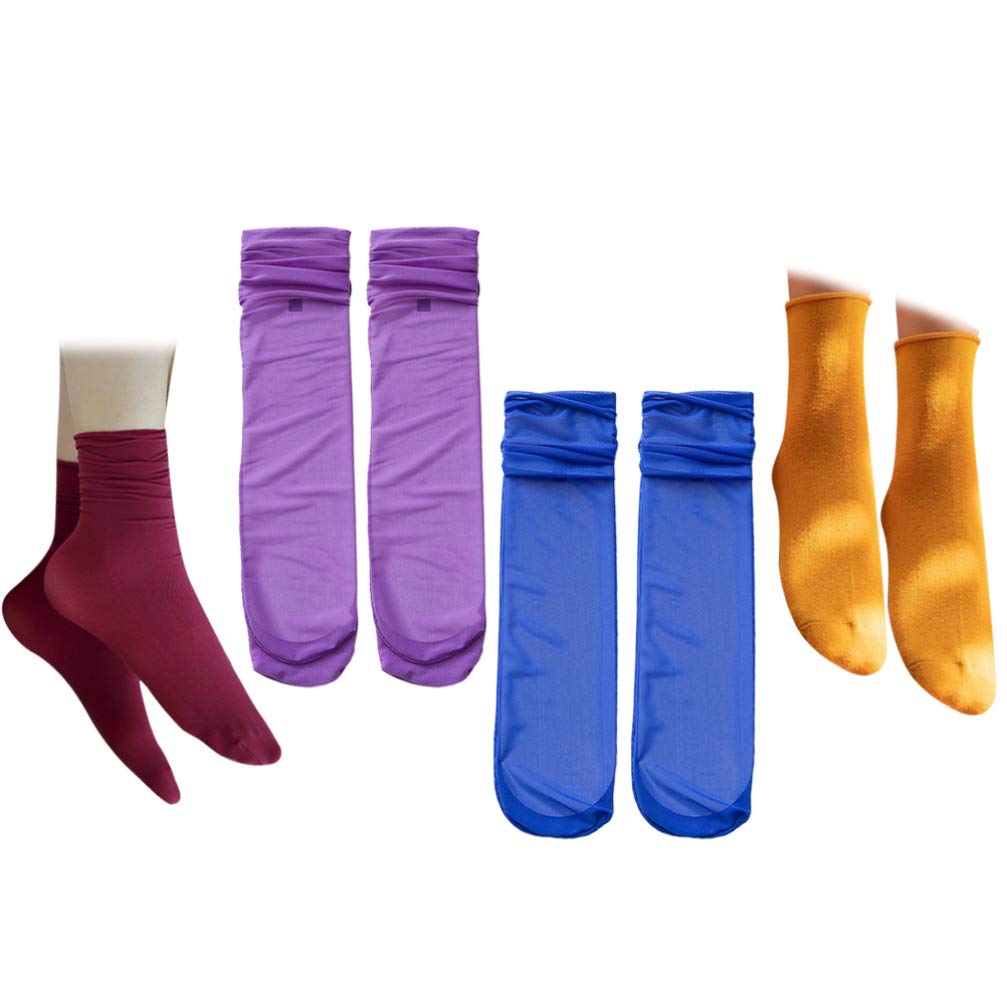 PRETYZOOM 12-Pack Women's Solid Color Velvet Ankle Socks - Vintage Thin Rolled Socks Japanese Style for Women & Girls (Wine Red, Deep Purple, Turmeric, Sapphire) - Perfect for Daily Wear, Office, School & Casual Outfits
