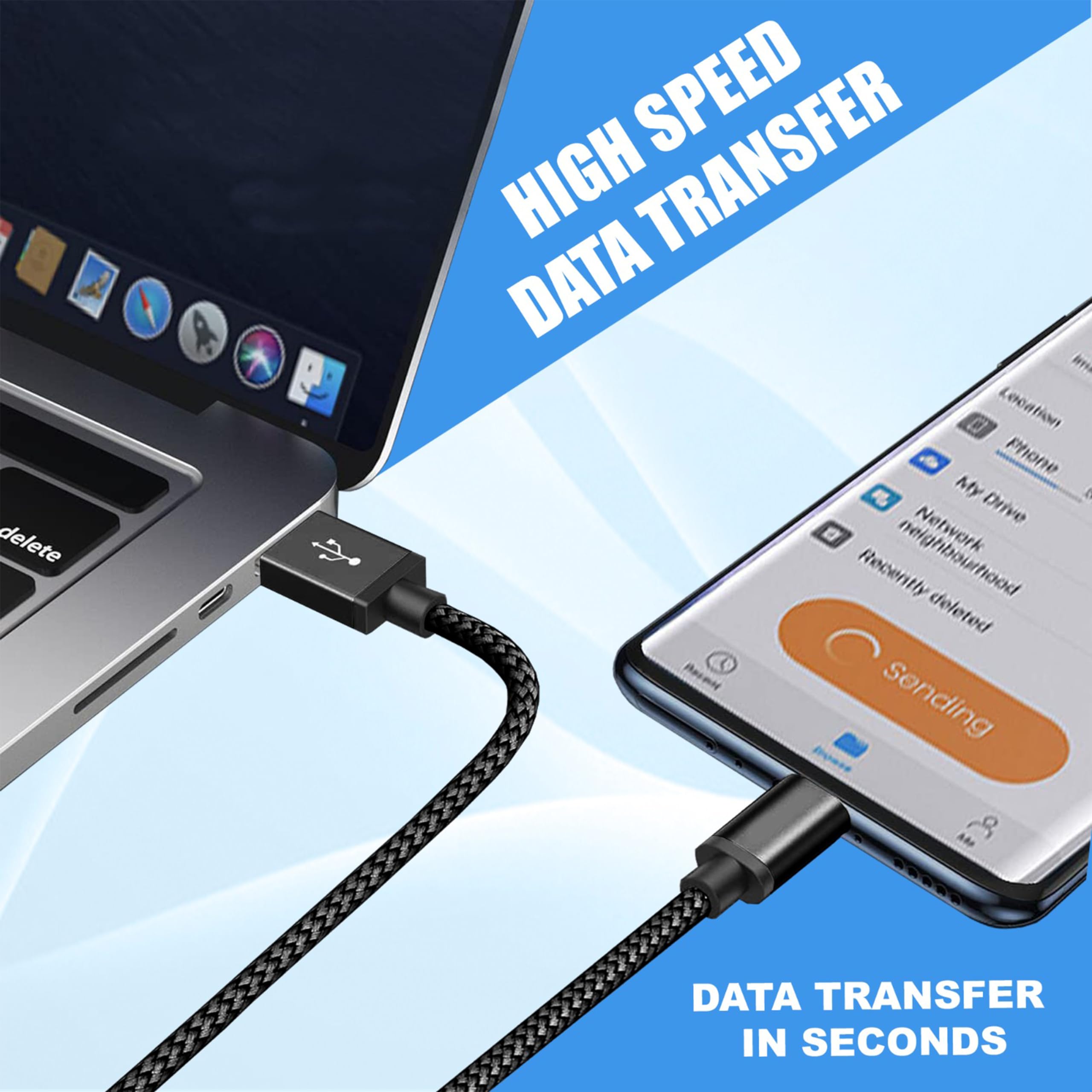 Fast Charging USB C Cable 6.6ft Nylon Braided - Compatible with Samsung Galaxy S21/S20/S10/S9/S8, Huawei P40/P30, OnePlus, LG, Xperia - Durable Type C Charger for Phones, Tablets & Laptops - Perfect for Home, Office & Travel Use