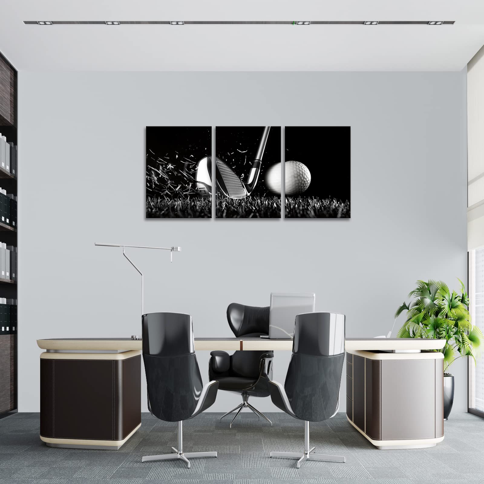 BWSPACE Golf Course Wall Art Set - 3 Piece Black & White Canvas Prints for Living Room & Bedroom - Framed Ready to Hang Golf Decor - Perfect for Home Office, Man Cave & Sports Bar Decor