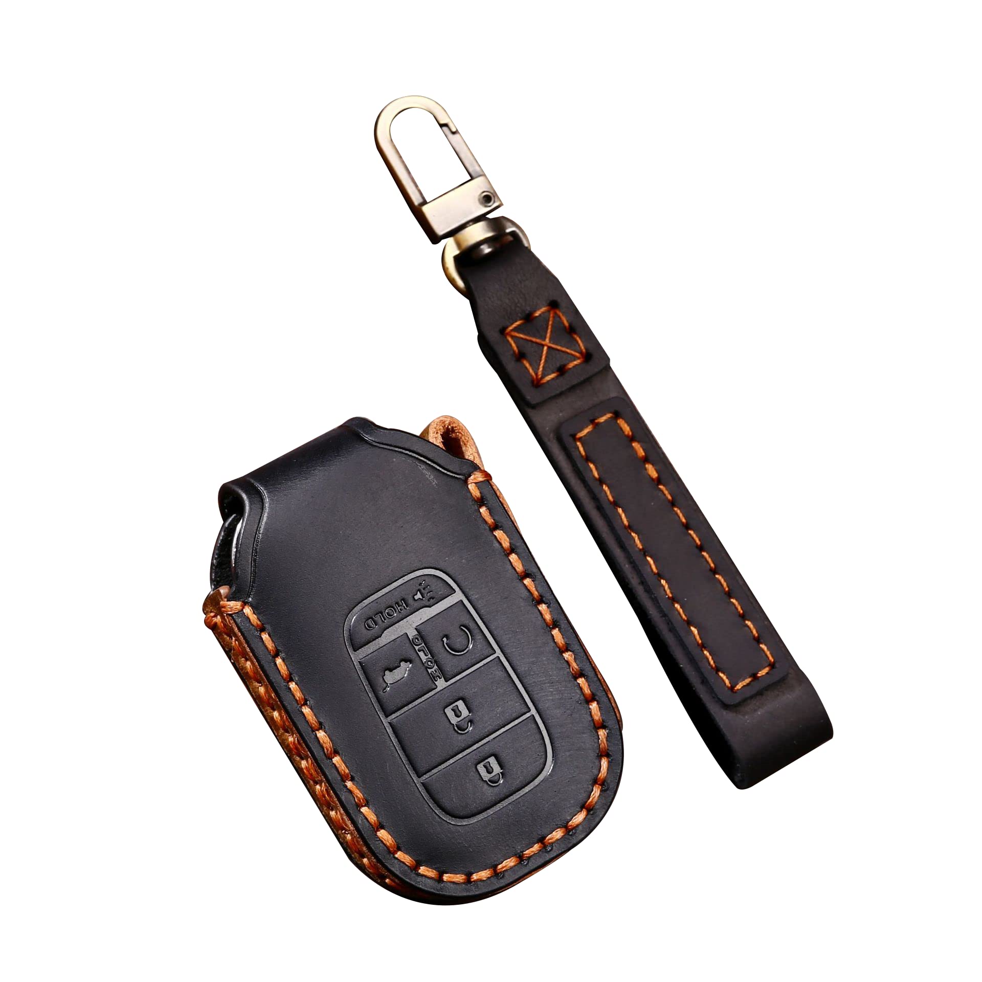 ontto Genuine Leather 5-Button Car Key Cover with Keychain - Stylish Key Fob Case Compatible with Honda Civic & Accord 2022 (Black) - Premium Protection for Your Vehicle Remote | Perfect for Daily Use, Travel & Key Organization