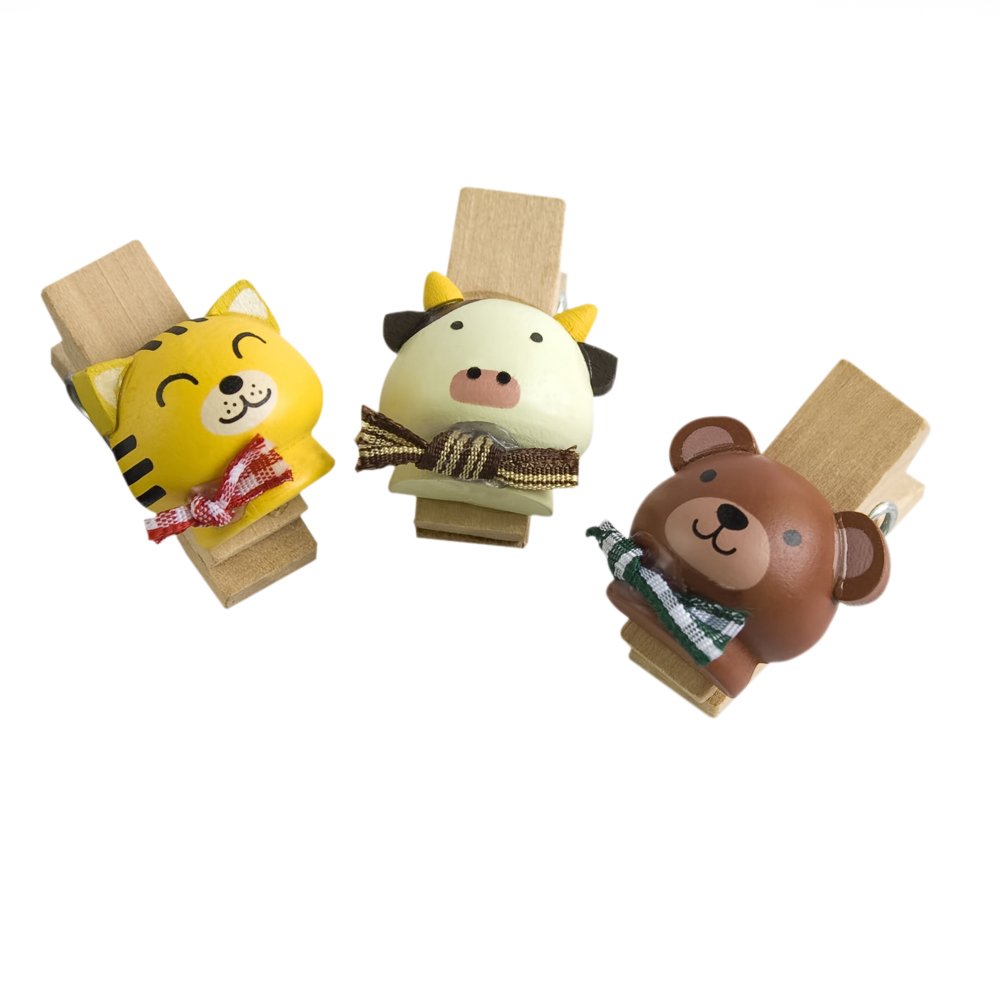 Blancho Wooden Clips - Naughty Animals Ornament Set (12-Pack) - Mini Wooden Clamps for DIY Crafts, Scrapbooking, Home Decor & Christmas Tree Decoration