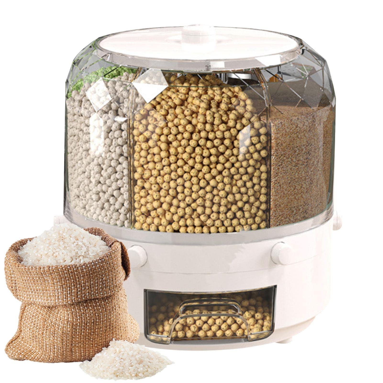 SONGYING 5L Rotatable Transparent Rice Storage Container - Kitchen Countertop Grain Dispenser with Measuring Cup for Rice, Flour, Cereal - Perfect for Pantry, Cabinet, Refrigerator Organization & Space Saving