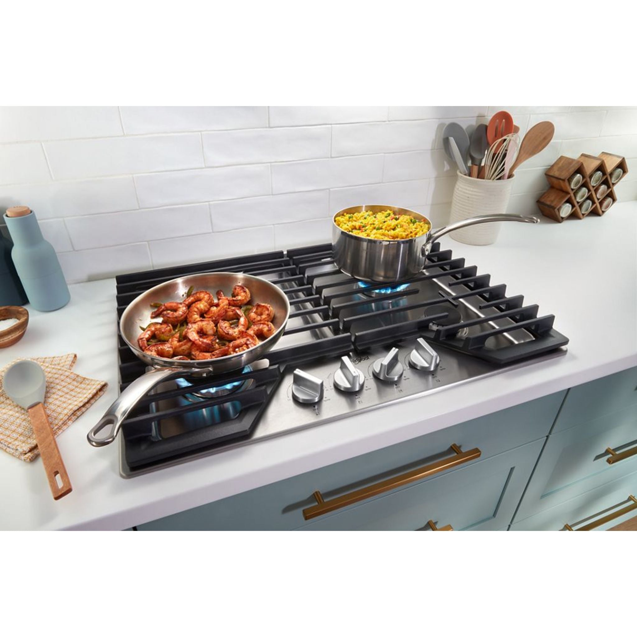 Whirlpool 30 Inch Gas Cooktop - WCGK7530PS Stainless Steel Professional Range for Home Kitchen Cooking, Grilling & Baking
