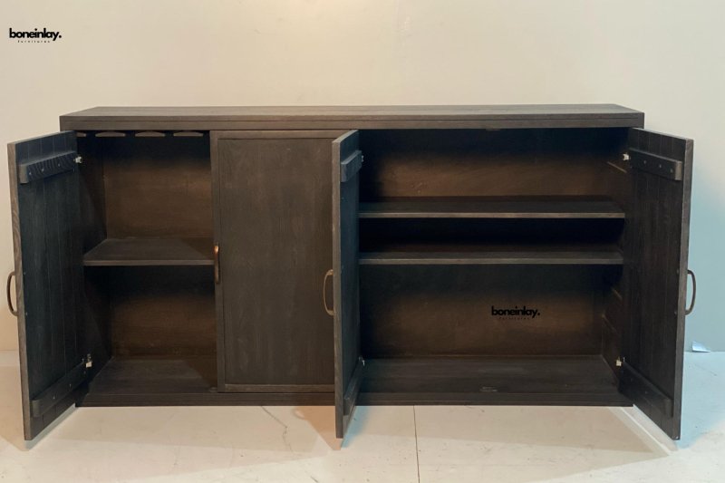 Handmade Four Door Brown Oak Sideboard - Rustic Solid Wood Buffet Cabinet for Dining Room, Living Room & Entryway Storage