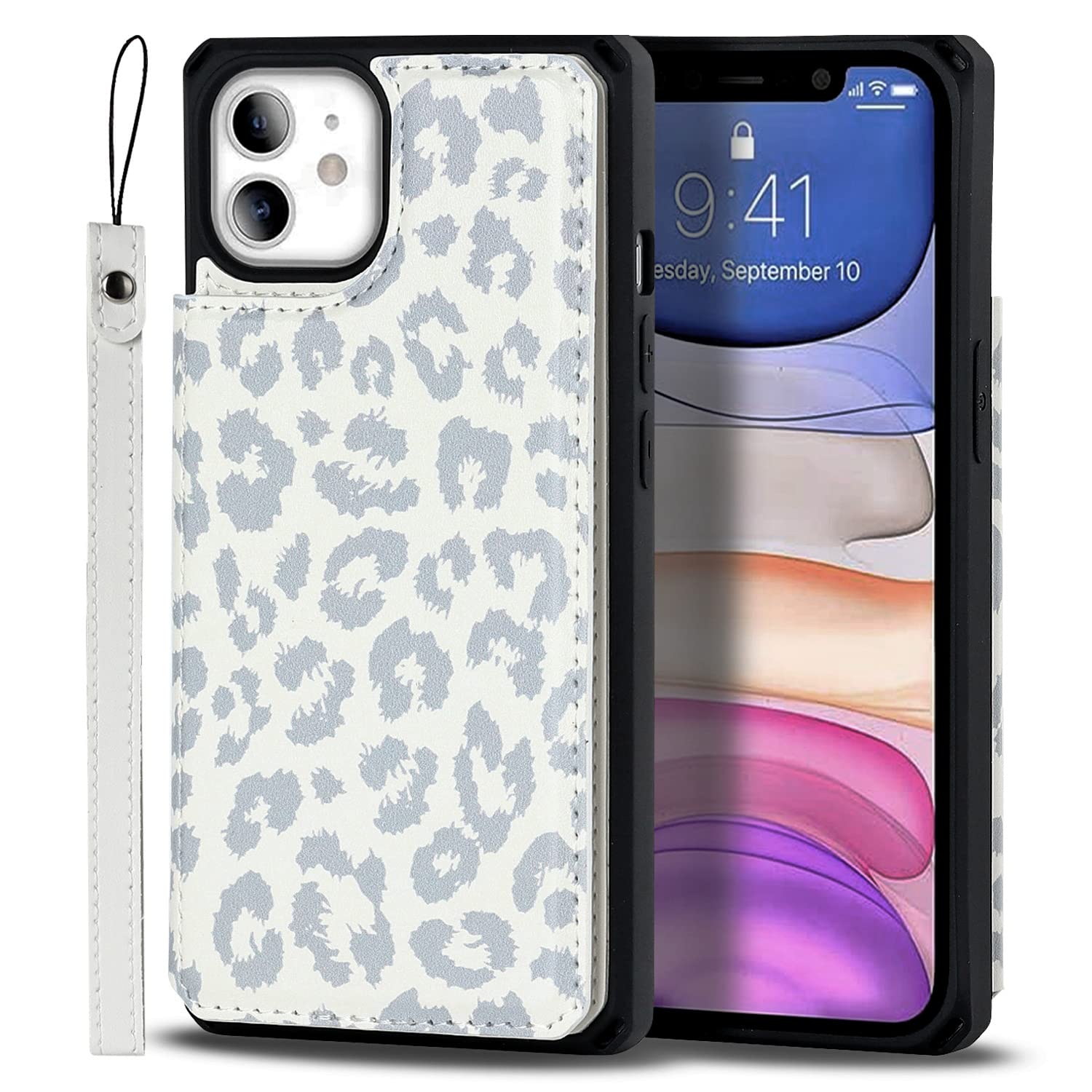 Premium PU Leather iPhone 11 Wallet Case with RFID Blocking Card Slots, Kickstand & Wrist Strap | Slim Protective Cover with Card Holder for iPhone 11 6.1 Inch (Gray Leopard) - Perfect for Travel, Shopping & Everyday Convenience