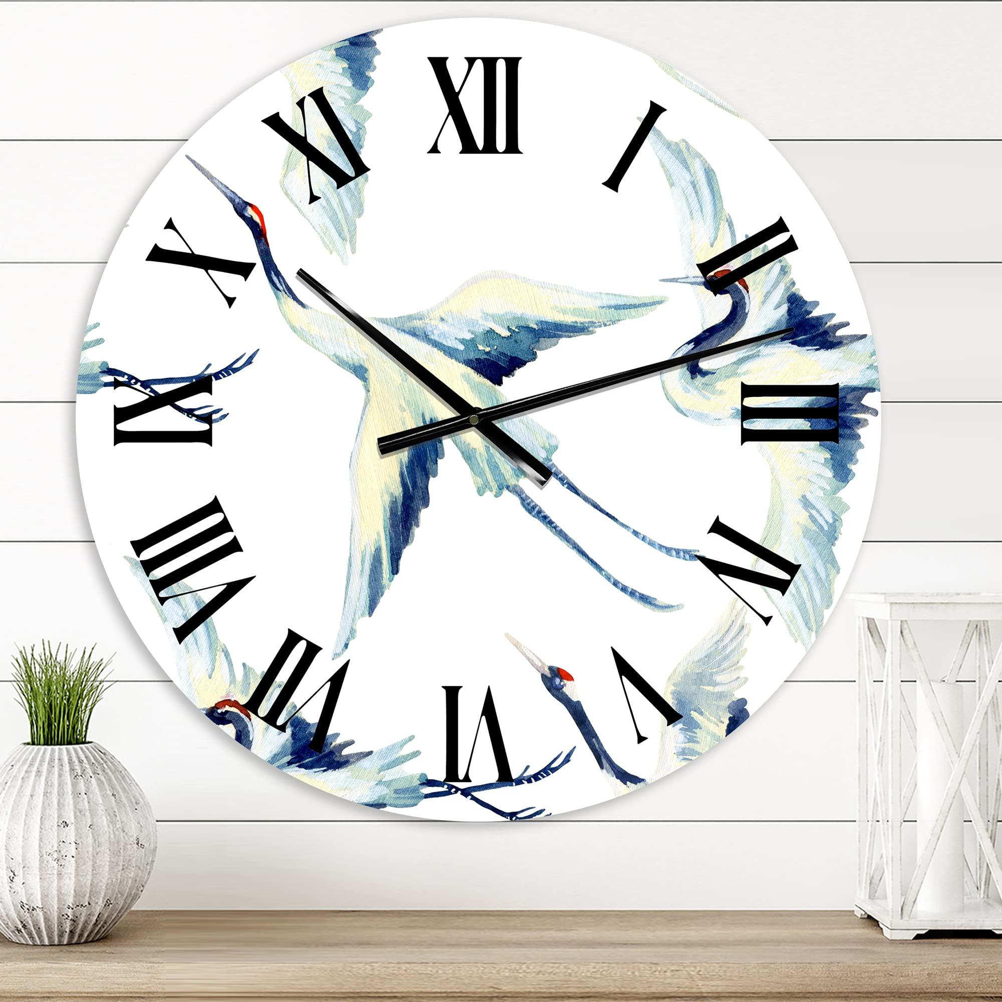 Asian Crane Bird Traditional Wall Clock - Large Decorative Clock for Office, Living Room & Bedroom - Elegant Home & Office Décor