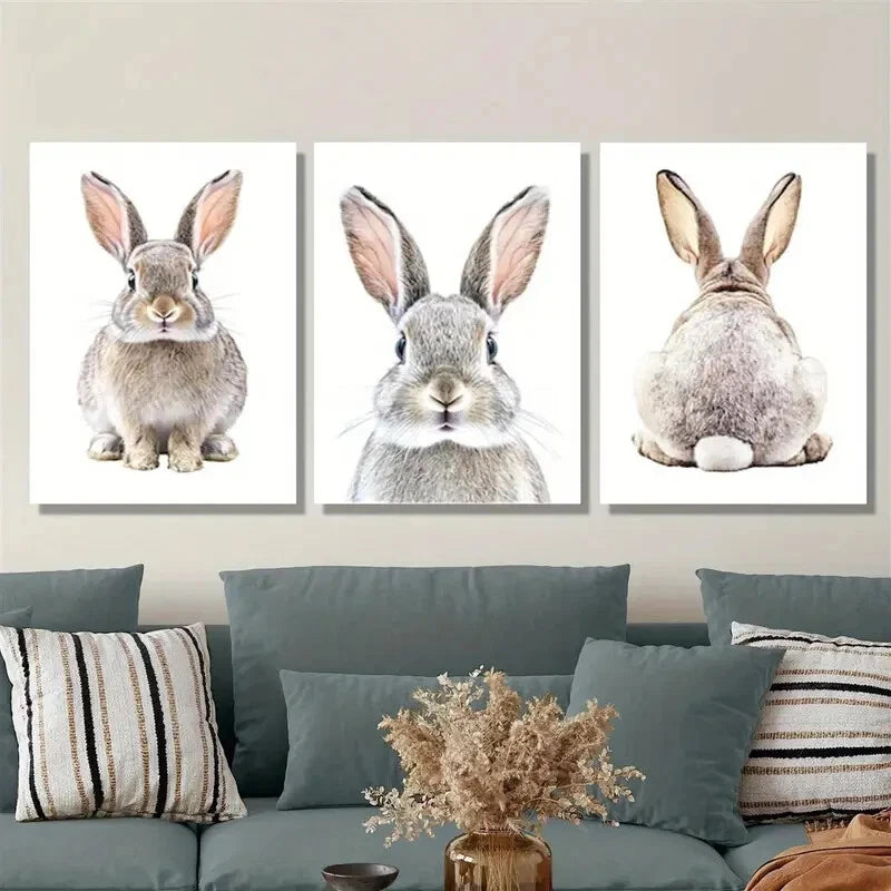 3-Piece Cute Bunny Rabbit Animal Nordic Wall Art Set - Framed Canvas 40x60cm - High Quality Print - 100% Australian Made - Ready to Hang - Perfect for Nursery, Living Room & Bedroom Decor