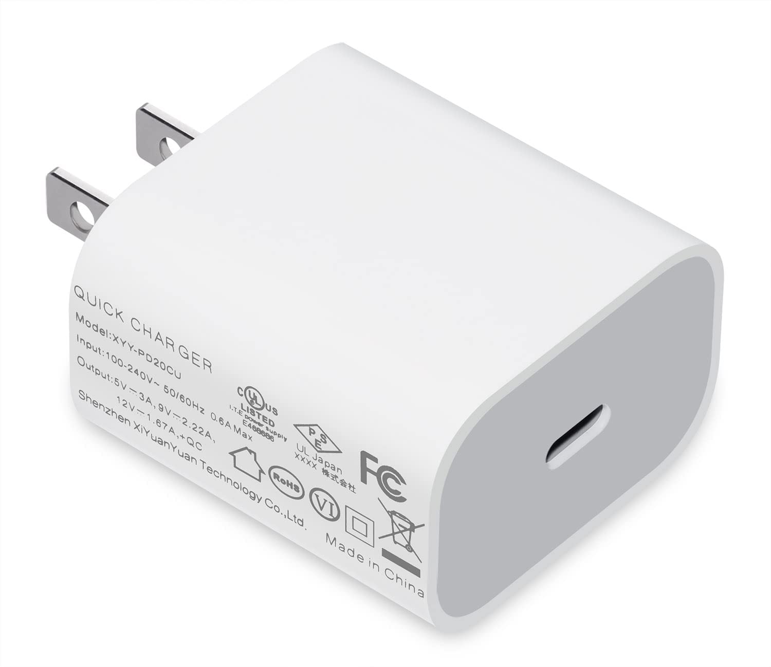 YOWOCHUNG XYY-PD20CU 20W USB C Fast Charger Wall Plug - PD 3.0 Quick Charge Adapter for iPhone 11/12/13/14 Pro Max, Samsung Galaxy, iPad - Perfect for Home, Office & Travel Charging