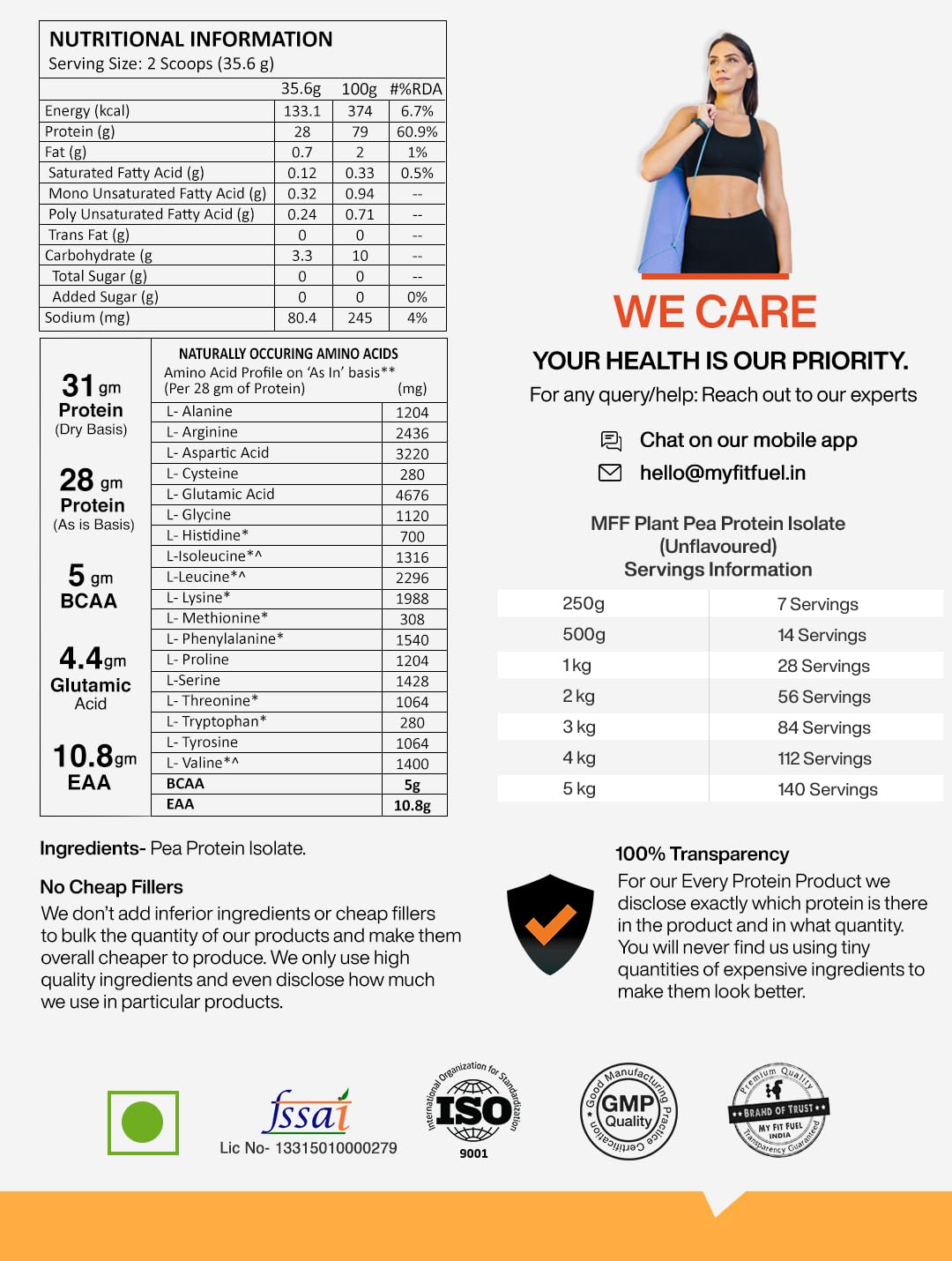 MyFitFuel Plant-Based Pea Protein Isolate Powder - 1kg (28 Servings) | Unflavored Vegan Protein | Easy Digestibility | Ideal for Smoothies, Baking & Post-Workout Recovery