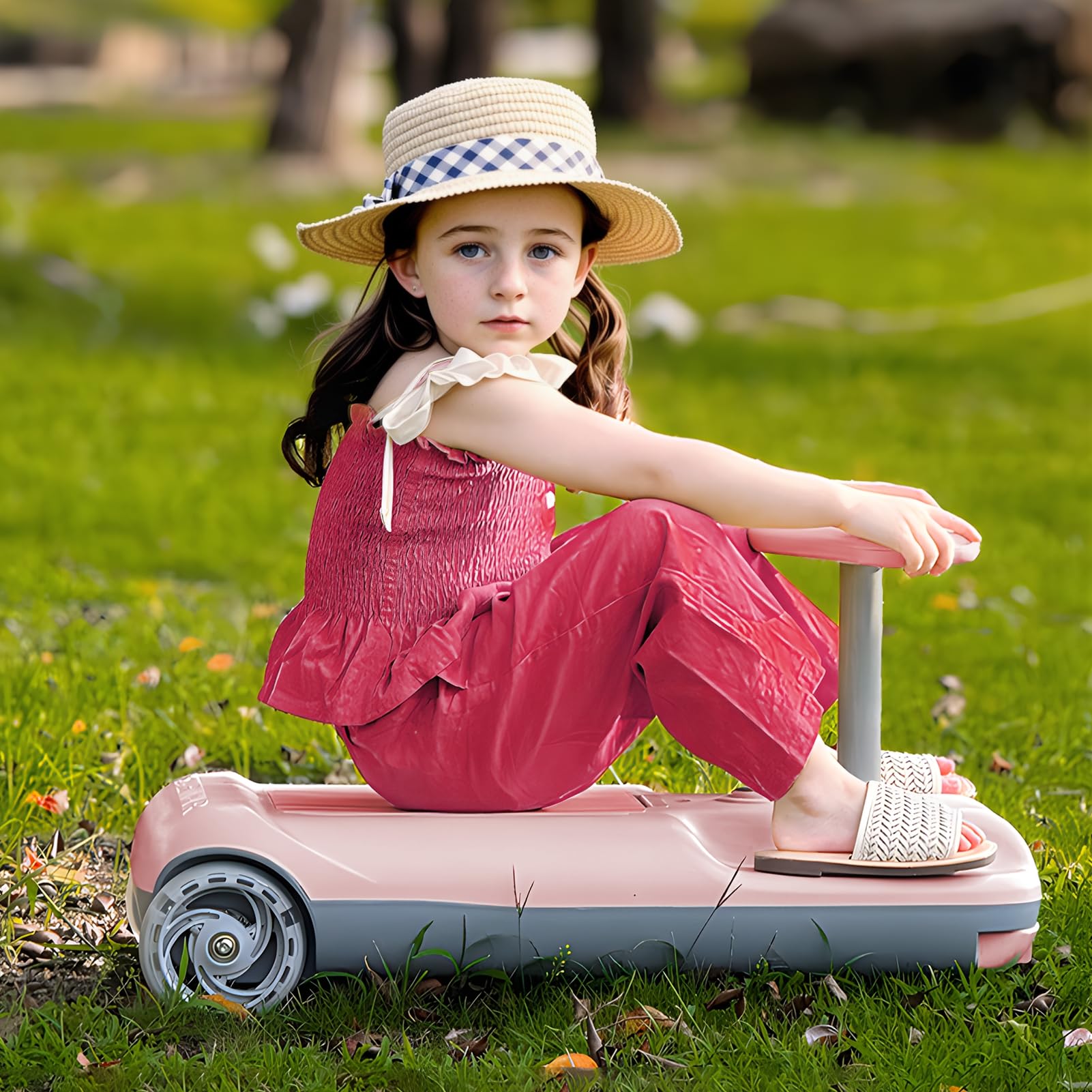 **Grebest 12V Kids Electric Go Kart with Floor Cleaning Function - 550W Motor, 5 Speed, Mood Light & Storage Bin - Fun Ride-On Toy for Boys & Girls Ages 3+ (Pink) - Perfect for Indoor & Outdoor Play, Birthday Gifts & Family Fun**