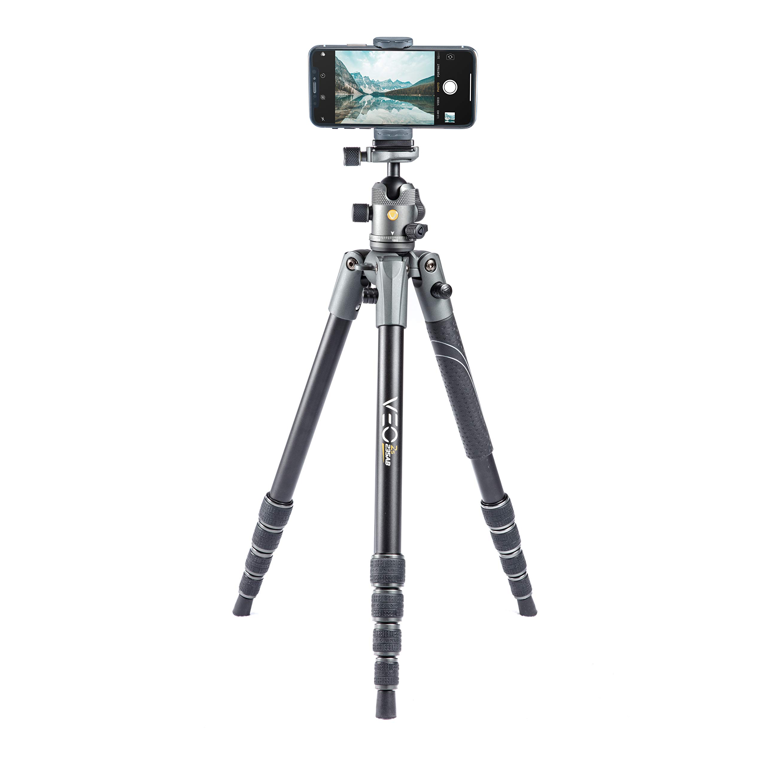 Vanguard VEO 2S 265AB Lightweight Aluminum Travel Tripod with Ball Head - Convertible to Monopod, Includes Smartphone Holder, Spiked Feet & Carry Bag - Perfect for Travel Photography, Hiking & Outdoor Adventures