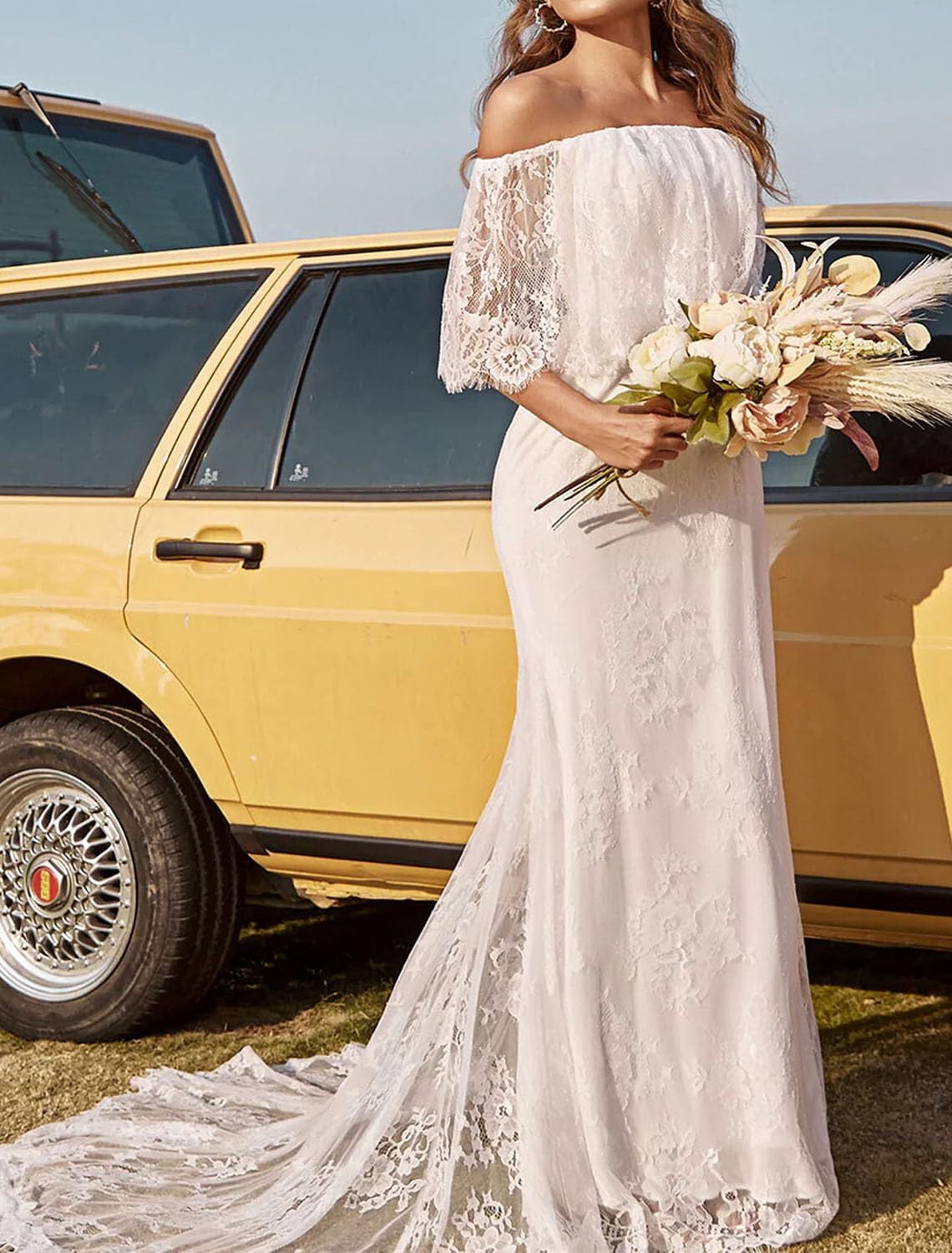 Boho Lace Wedding Dresses 2025 - Long Beach Wedding Gowns for Women, Country Style Bridal Dress for Outdoor, Garden & Destination Weddings