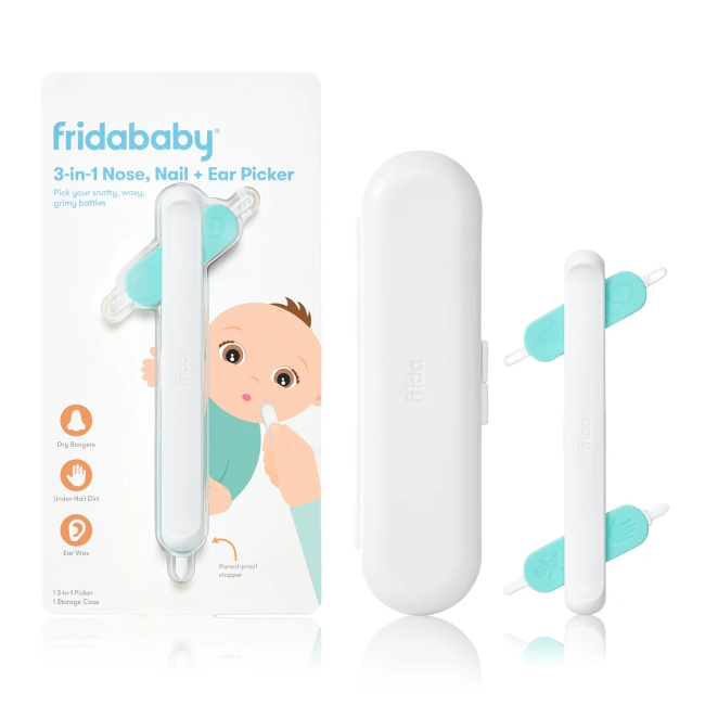 Fridababy 3-in-1 Baby Nose & Ear Cleaner Kit - Safe Newborn Nasal Aspirator and Ear Wax Remover Tool for Infant Care at Home or Travel