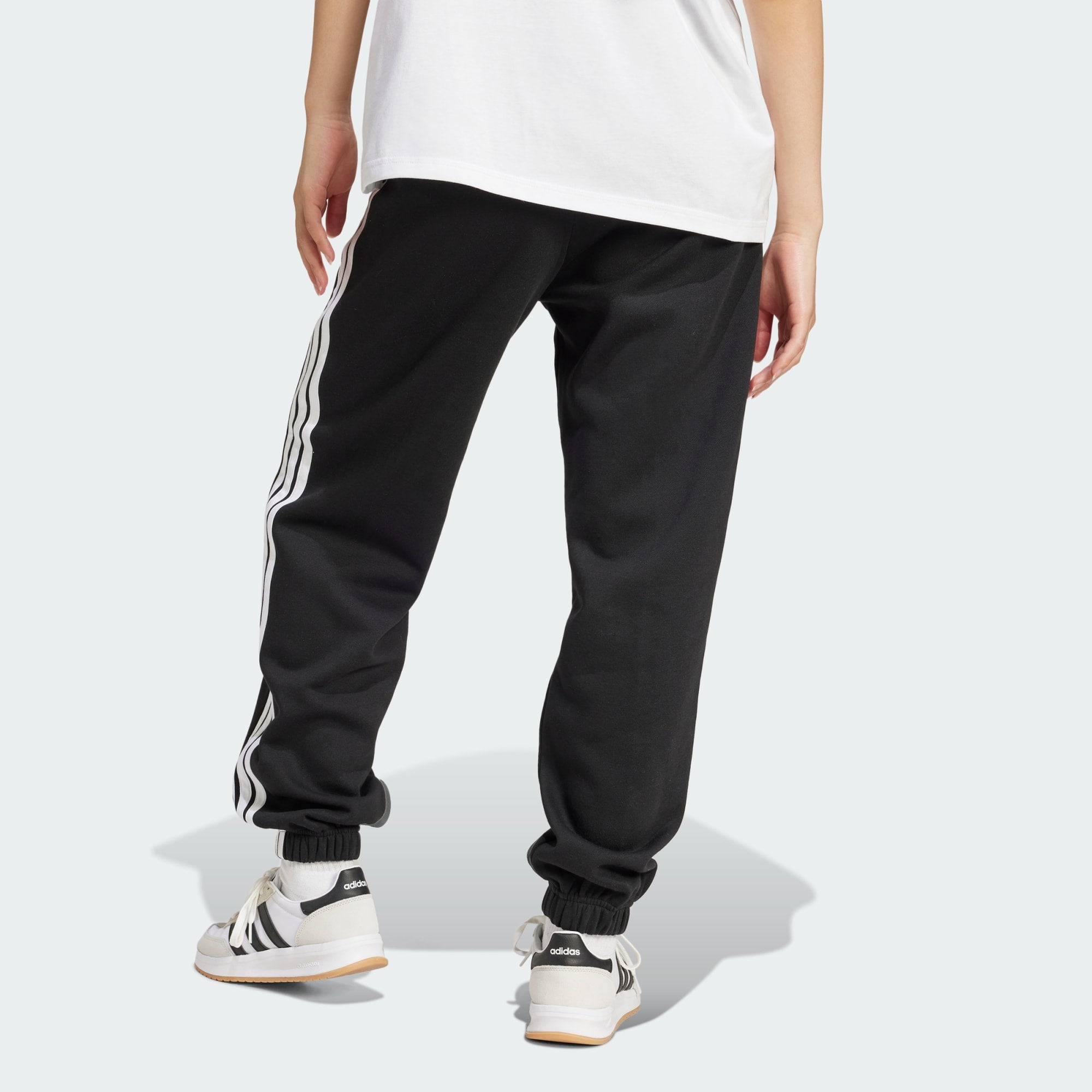 Adidas Women's 3 Stripes Fleece Track Pants - Black Athletic Joggers for Running, Yoga & Casual Wear
