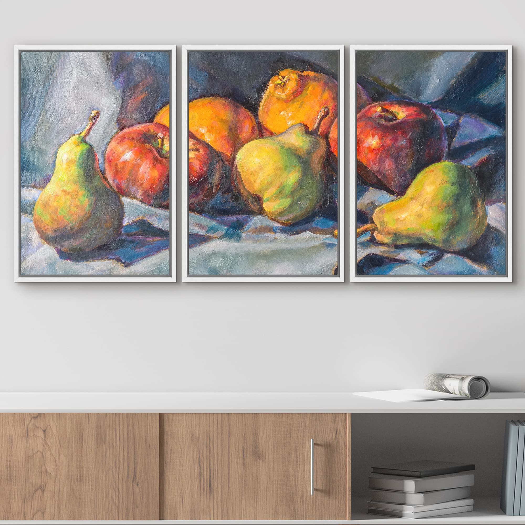 Wall26 - 3 Piece Framed Canvas Wall Art Set - Modern Fruit Still Life Oil Painting on Stretched Canvas - Ready to Hang Home Decor (24