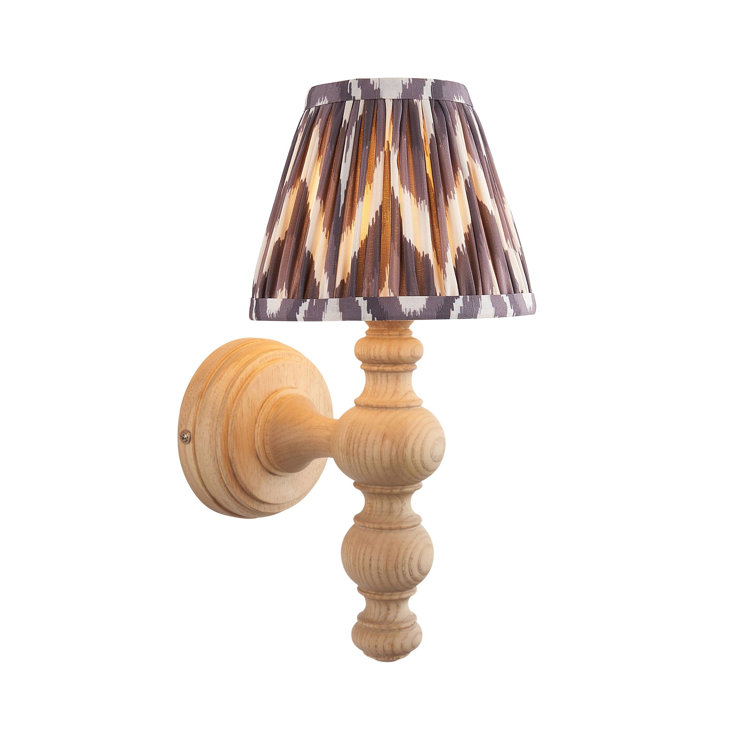 Bibury Wooden Wall Light with 16cm Zigzag Pearl Grey Shade - Perfect for Bedroom, Living Room, and Hallway Lighting Decor