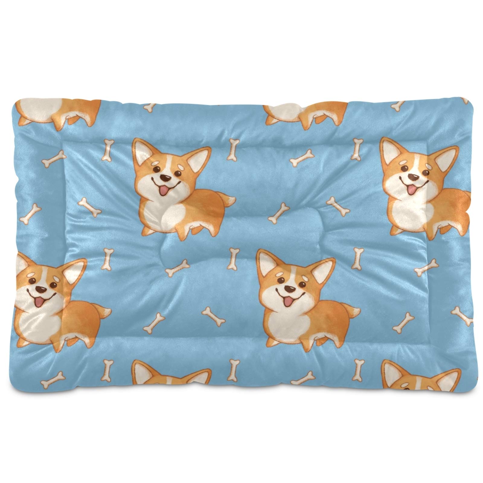 KEEPREAL Cute Puppy & Bones Pet Bed - Ultra Soft Rectangle Dog Bed for Small Medium Dogs & Cats, 24x18 Inch - Calming Comfort Bed for Puppies, Kittens & Pets - Perfect for Bedroom, Living Room & Crate