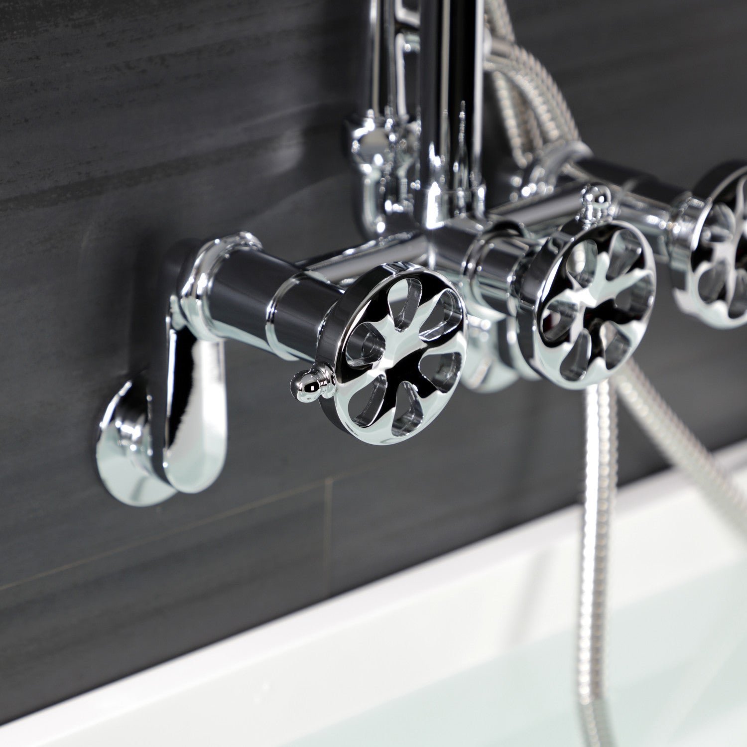 Belknap AE8151RX 3-Handle 2-Hole Wall Mount Clawfoot Bathtub Faucet with Hand Shower, Polished Chrome - Vintage Style Tub Fixture for Bathroom Remodel & Luxury Spa Experience