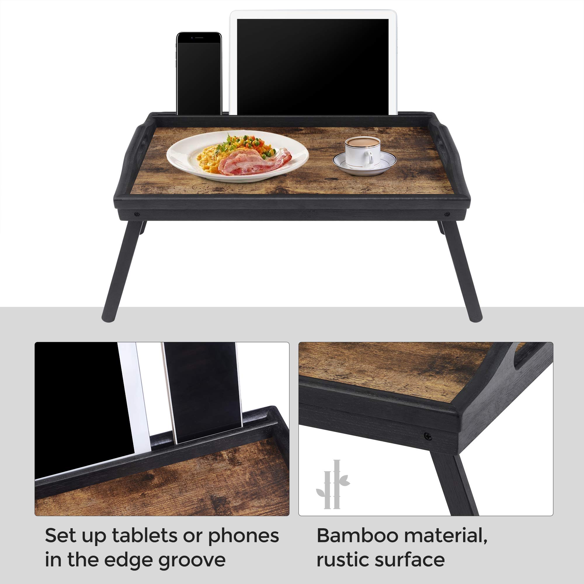 SONGMICS Bamboo Bed Tray with Folding Legs - Breakfast & Laptop Tray for Sofa/Bed Use