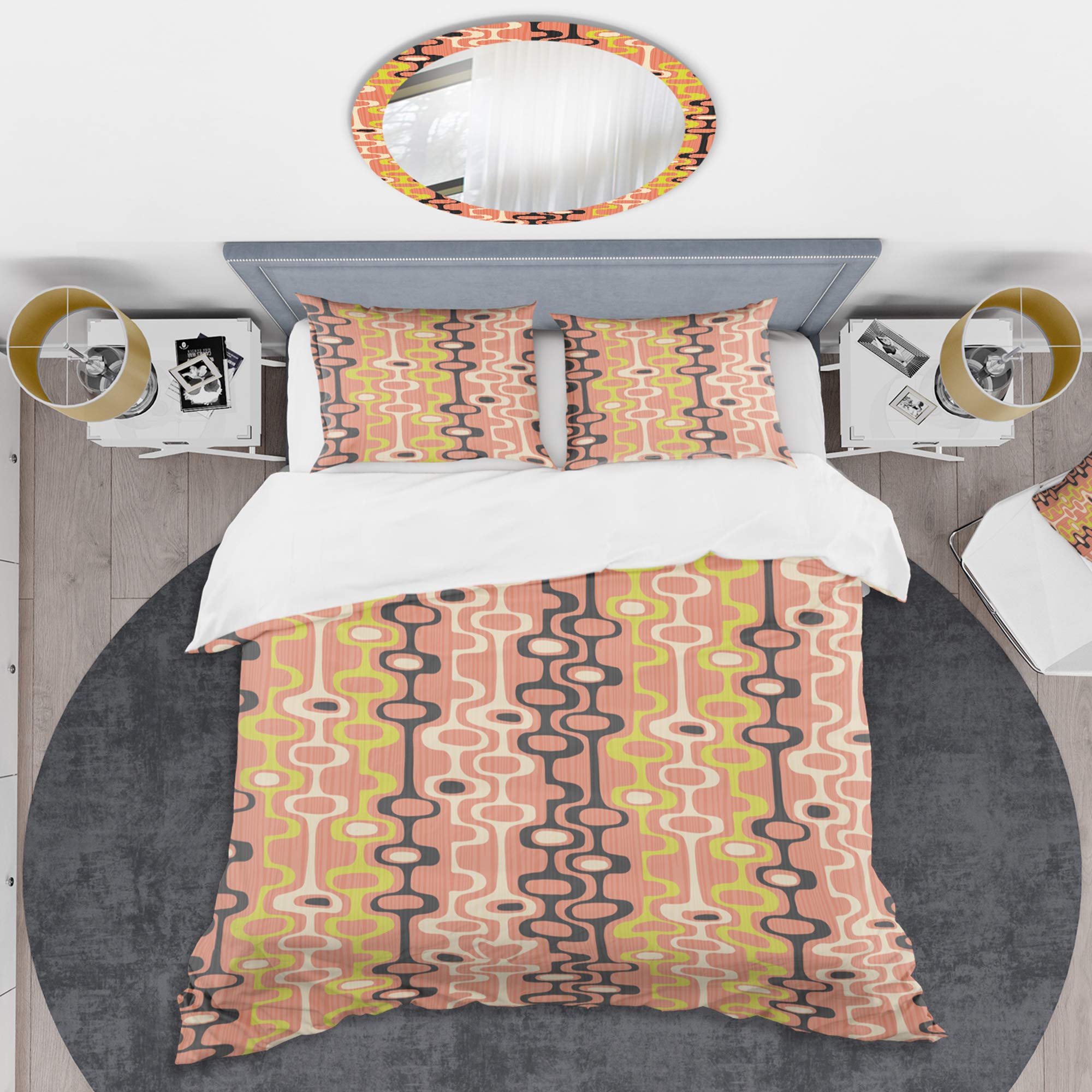 Retro Abstract Design XIII Mid-Century Modern Duvet Cover Set - Orange Twin Size 3-Piece Bedding Set | All Season Comfort for Guest Rooms, Dorms & Cozy Bedrooms