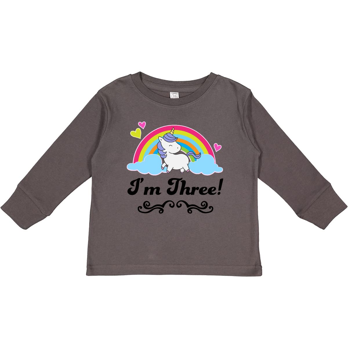 Inktastic Girls 3rd Birthday Rainbow Toddler Long Sleeve T-Shirt | Cute Toddler Outfit for Birthday Party, Photo Shoot & Everyday Wear