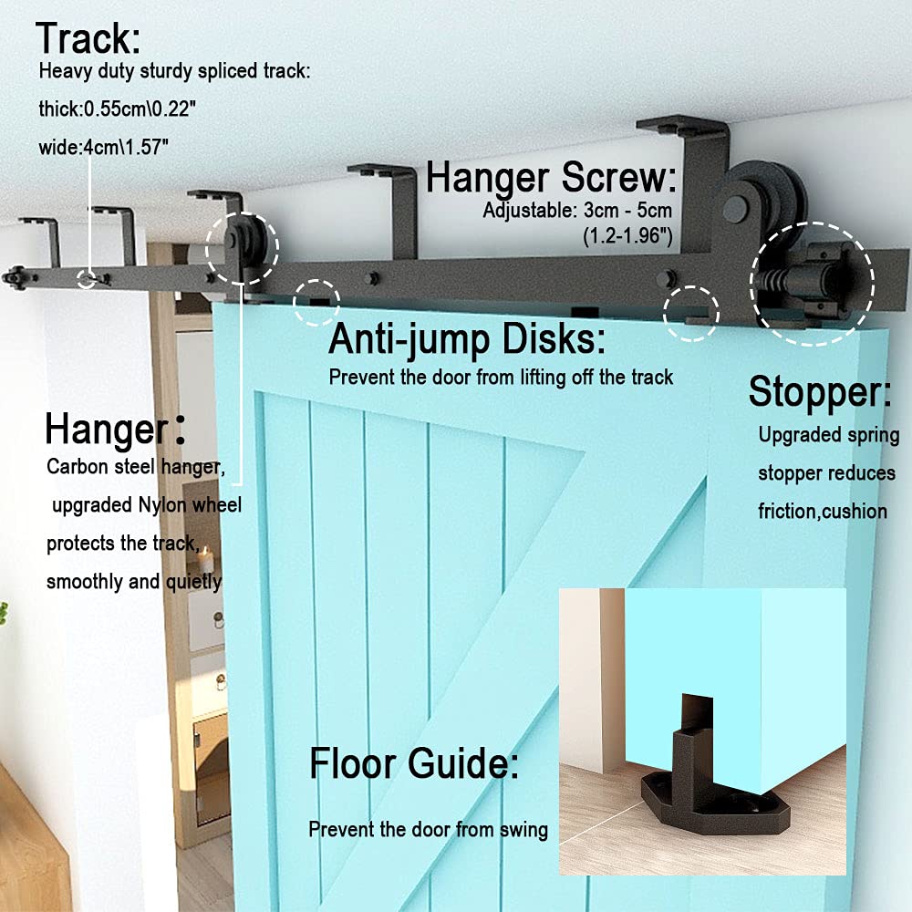 TSMST 5.5FT Ceiling Mount Sliding Barn Door Hardware Kit - T Style Track System for 33