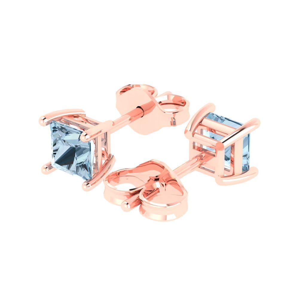 1.50 Carat Princess Cut Natural Sky Blue Topaz Stud Earrings in 14K Rose Gold - Push Back Fine Jewelry for Anniversary, Birthday & Special Occasions