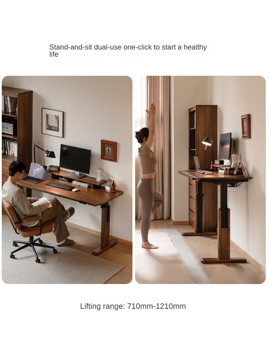 Black Walnut Solid Wood Electric Standing Desk - Adjustable Height Home Office Desk for Work & Study - Ergonomic Sit to Stand Desk for Computer, Laptop & Gaming Setup